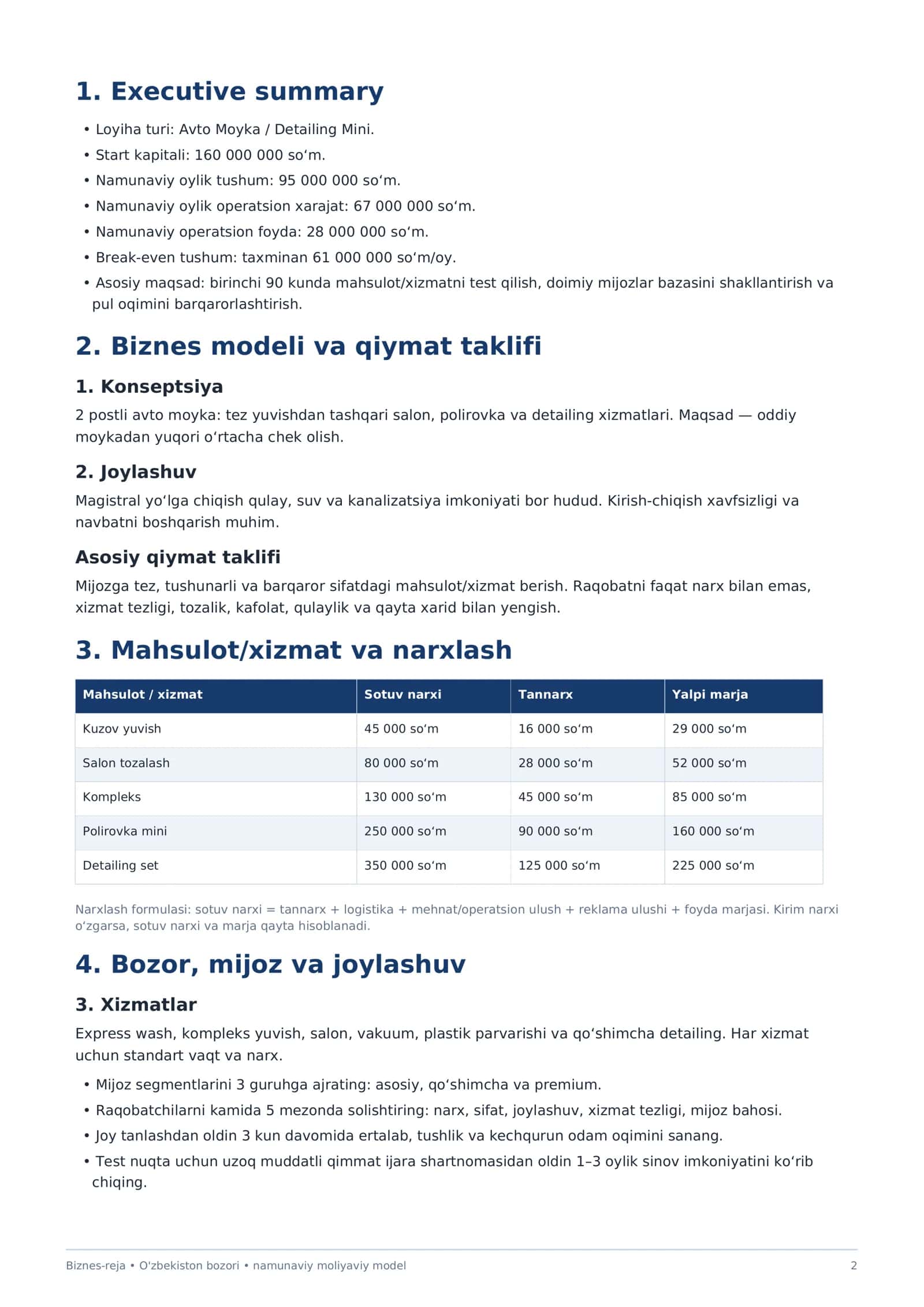 Mukammal AVTO MOYKA biznes rejasi 2