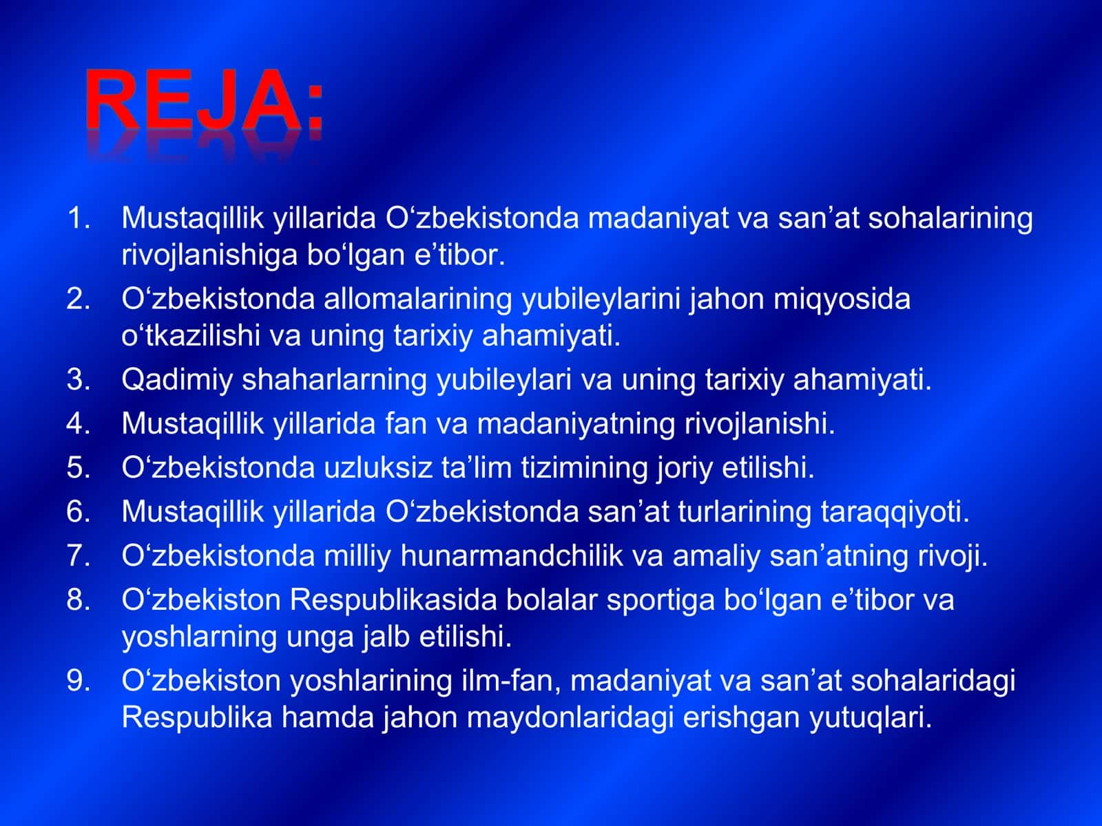 Mustaqillik yillarida O‘zbekistonda madaniyat va san’at sohalarining rivojlanishiga bo‘lgan e’tibor 2