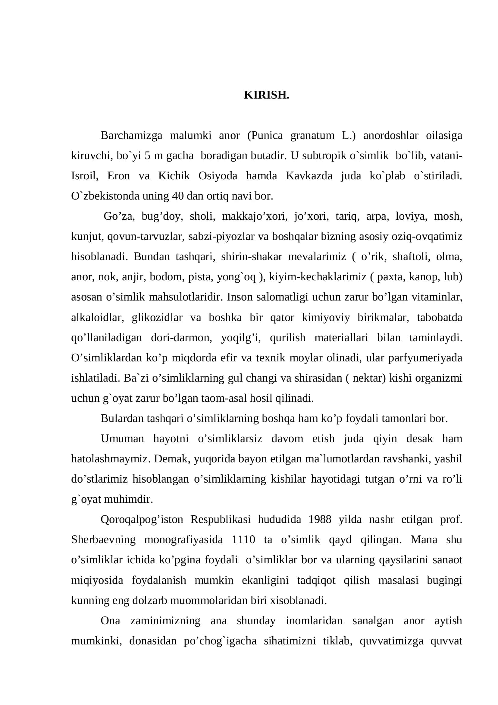 Anor o'somligining biologiyasi kurs ishi 2