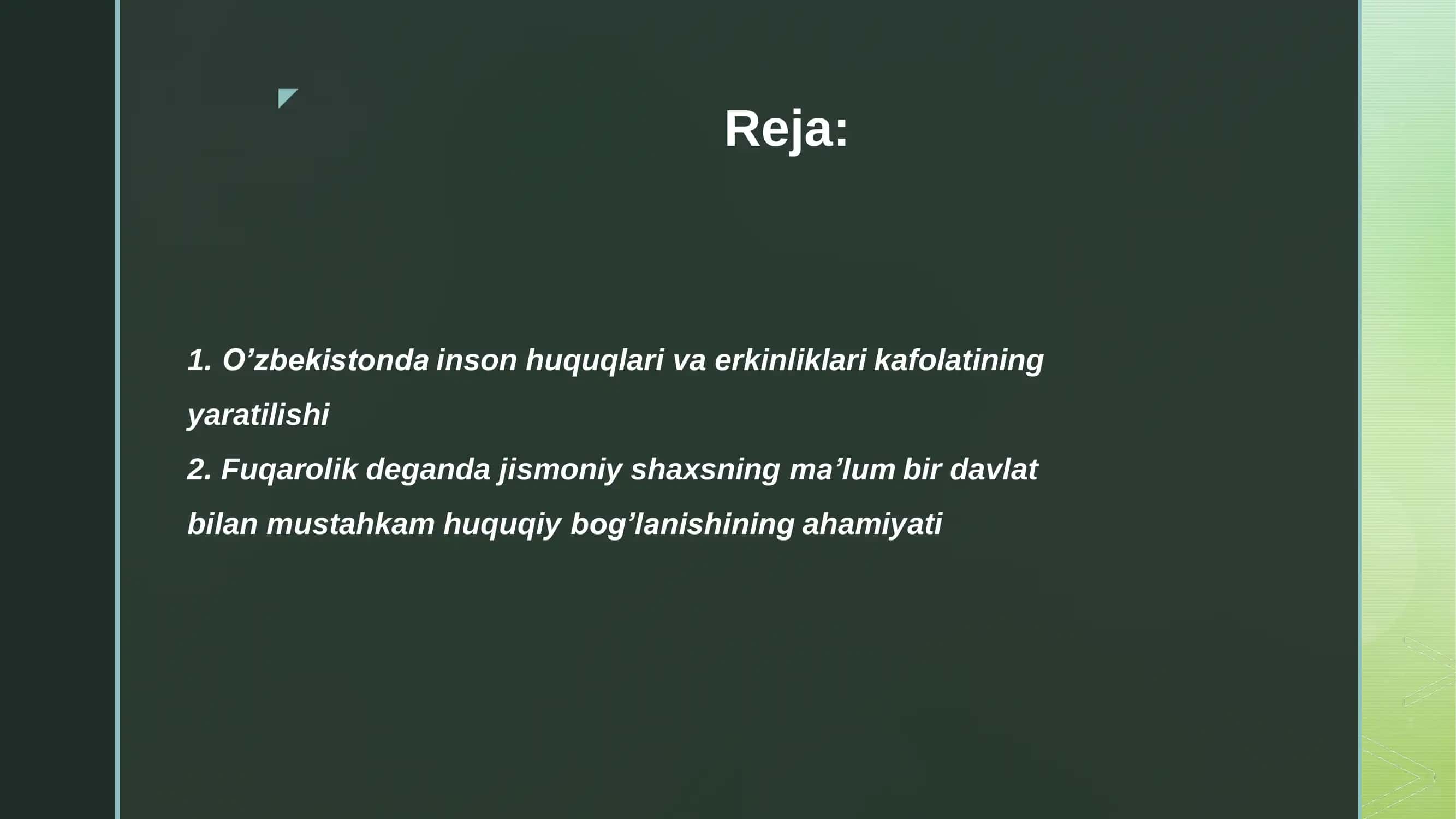 Yangi O'zbekistonda inson haq-huquqlari va erkinliklari kafolatining yaratilishi 2