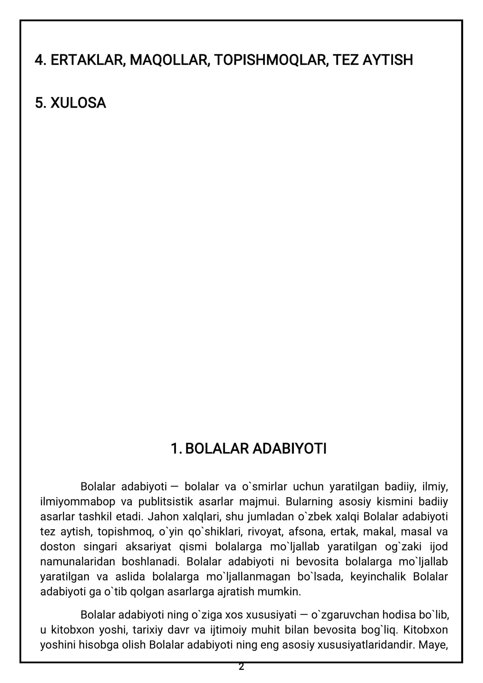 BOLALAR ADABIYOTI NAZARIYASI FANIDAN 2