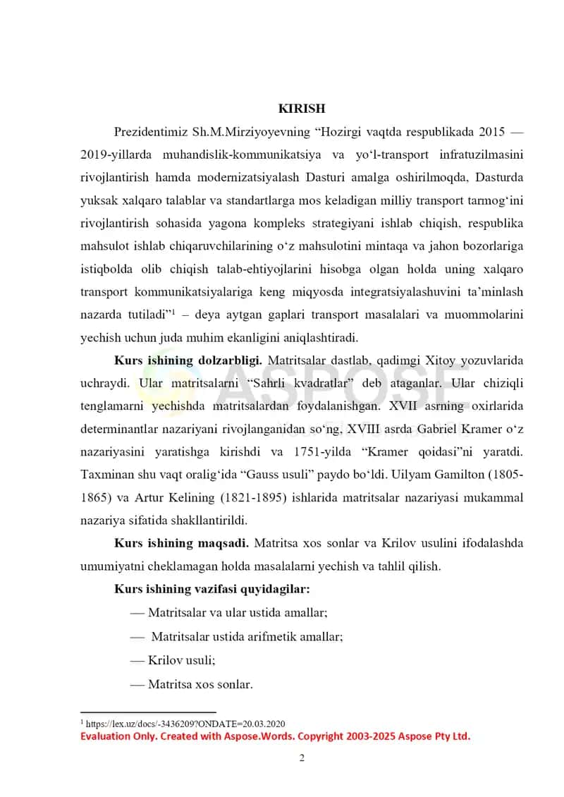 Matritsa xos sonni topish usullari 2