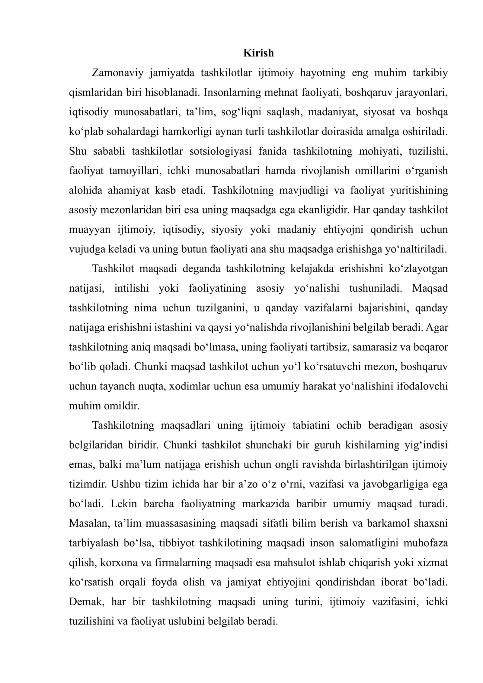 TASHKILOT MAQSADLARI, ULARNING KOʻRINISHI VA ULARNING VAZIFALARI 2
