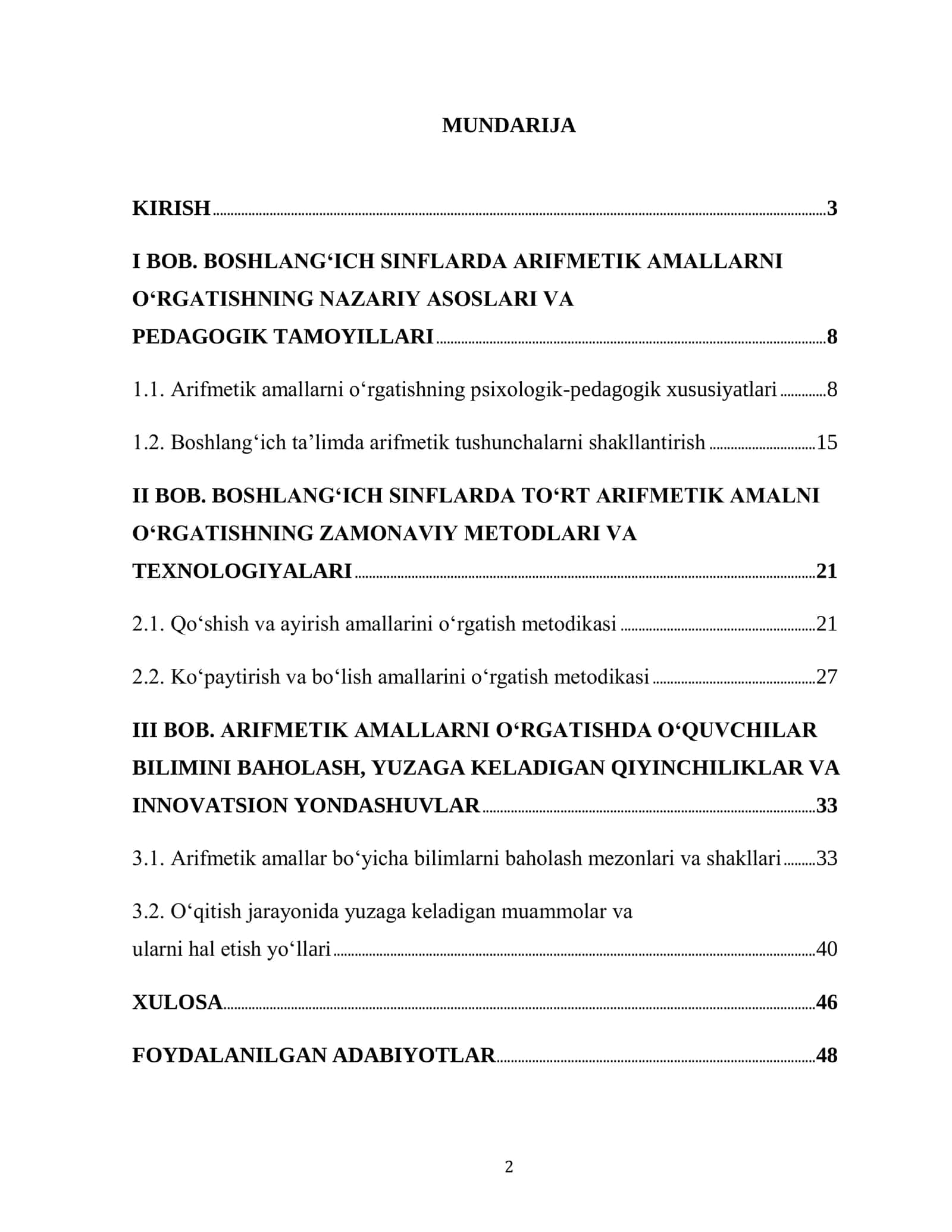 BOSHLANGʻICH SINFLARDA ARIFMETIK AMALLARNI OʻRGATISH METODIKASI 2