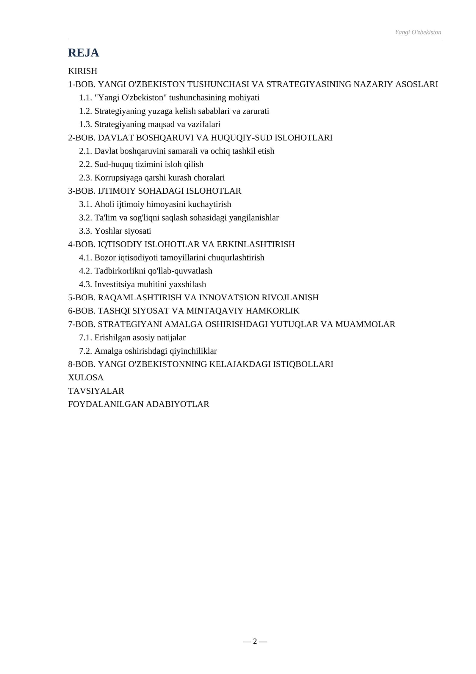 REFERAT
MAVZU
YANGI O'ZBEKISTON 2