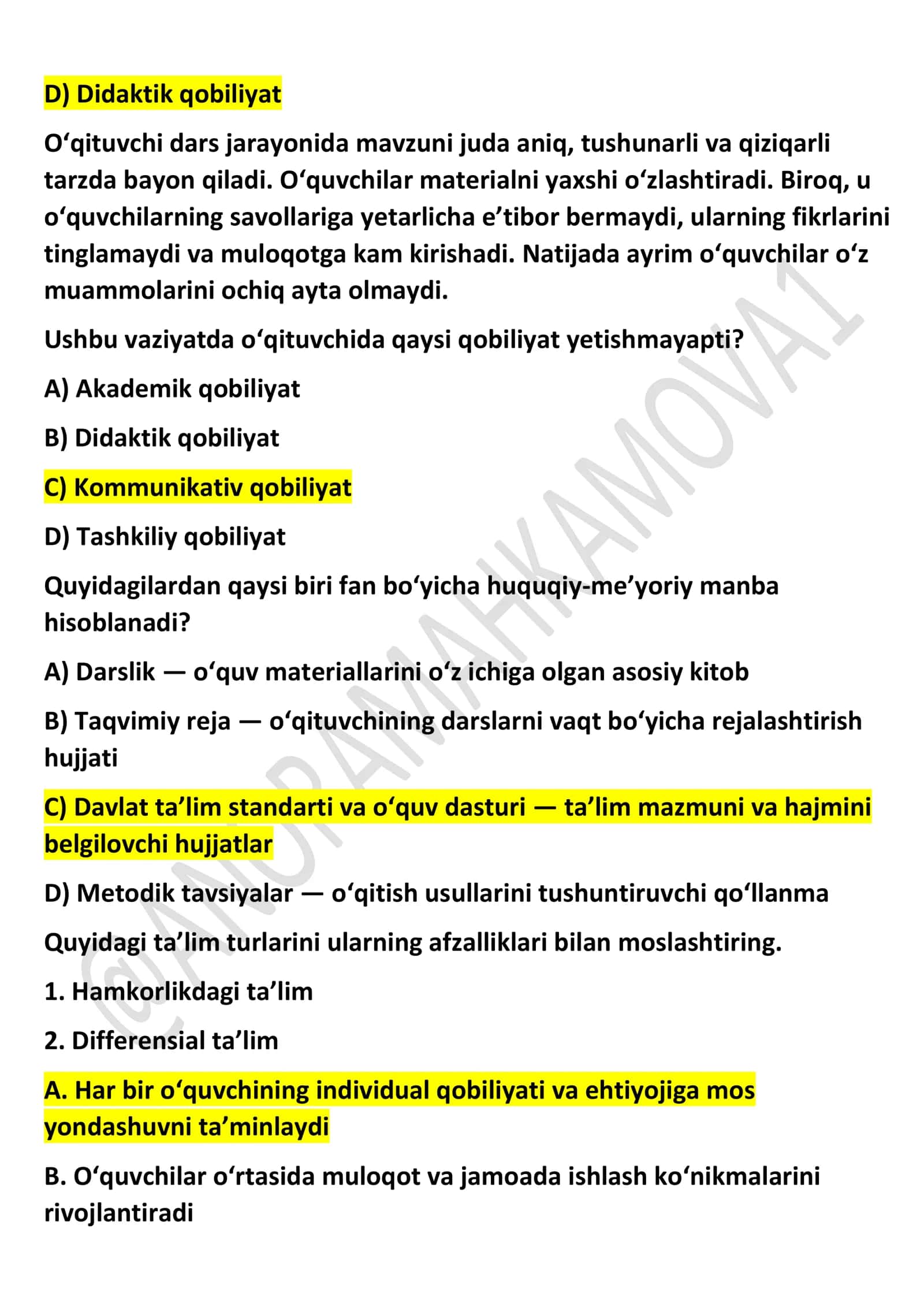 Anora Mahkamova jamoasi uchun tushgan testlar 10.04.26 2