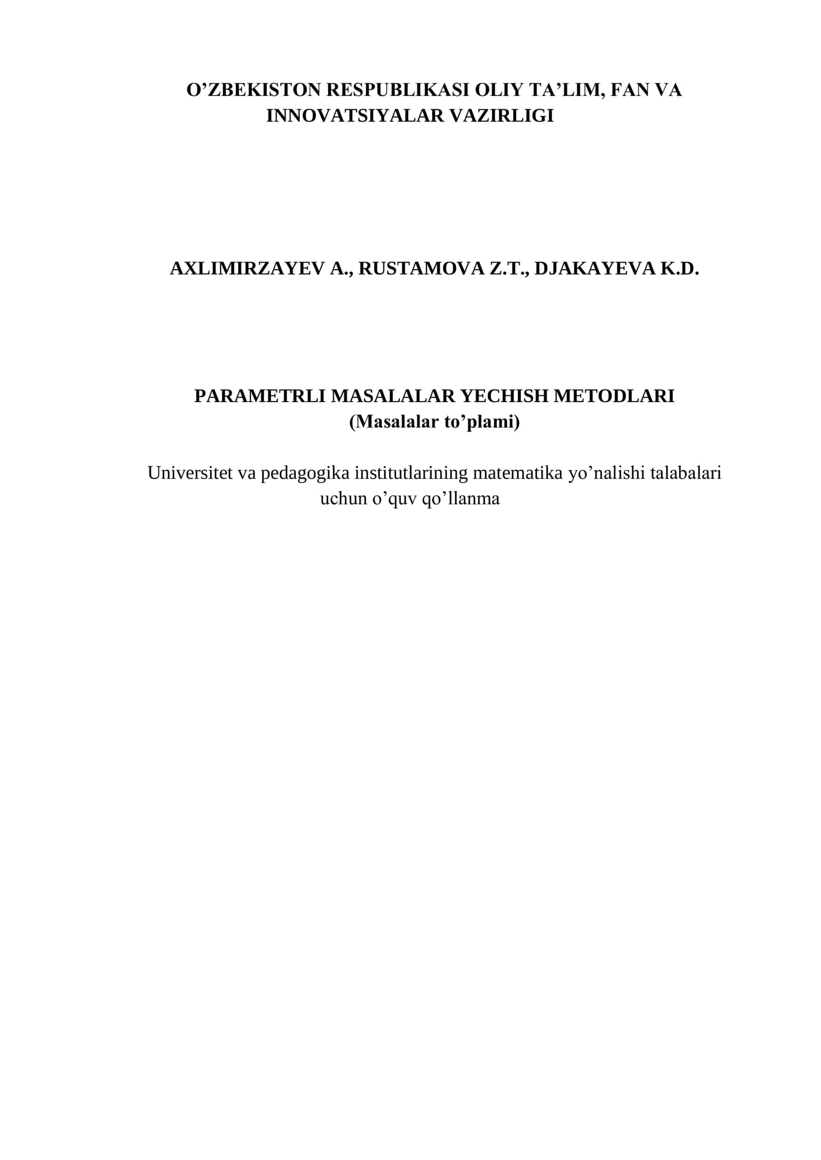 Parametrli masalalarni yechish metodlari 2