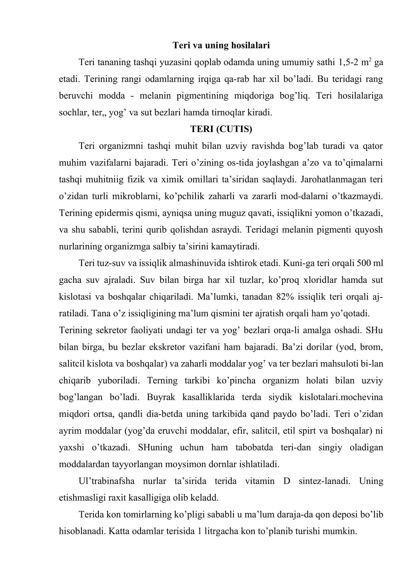 Teri va uning hosilalari 2