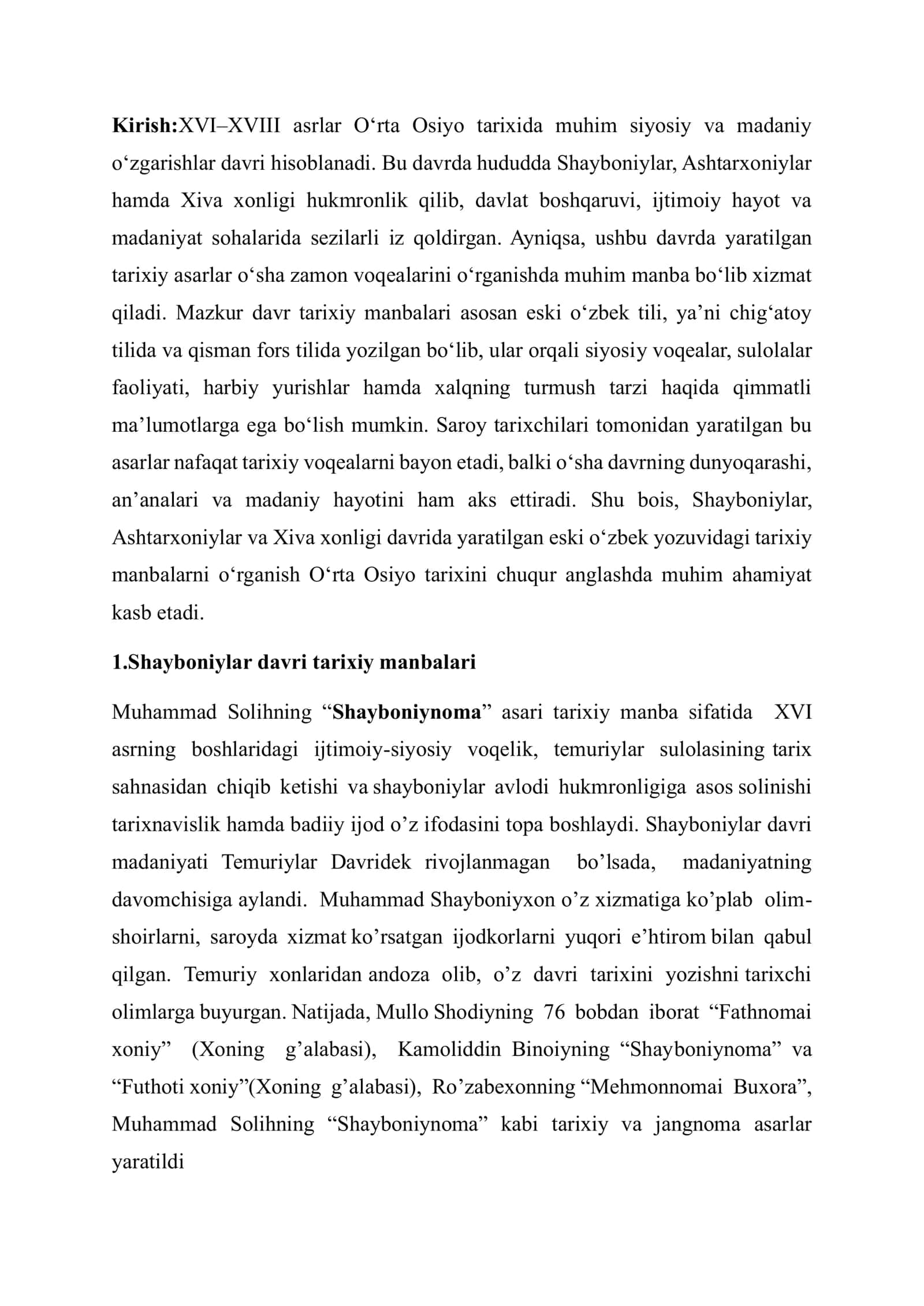 O’rta Osiyoning Shayboniylar, Ashtarxoniylar, Xiva xonligi (XVI-XVIII asrlar) davridagi manbalar 2