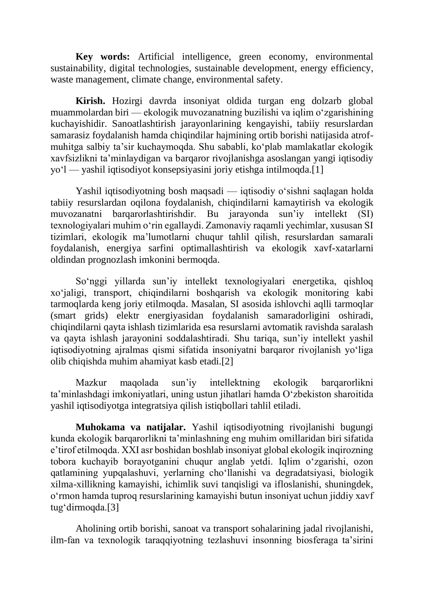 Yashil iqtisodiyot va ekologik barqarorlikni ta'minlashda sun'iy intelektning roli 2