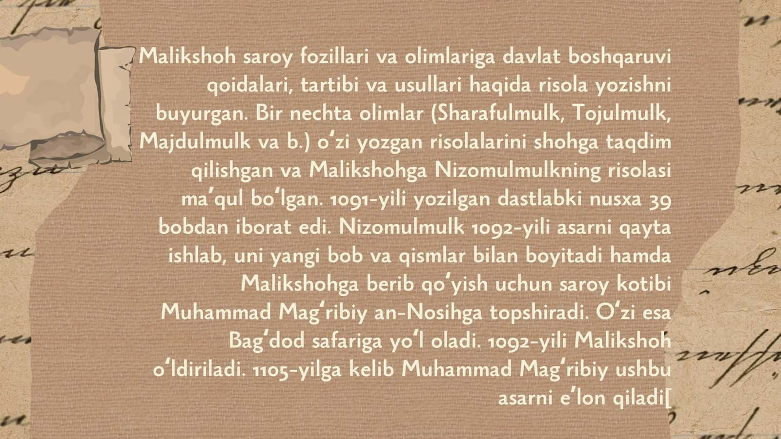 Nizomulmulkning Siyosatnoma asari 2