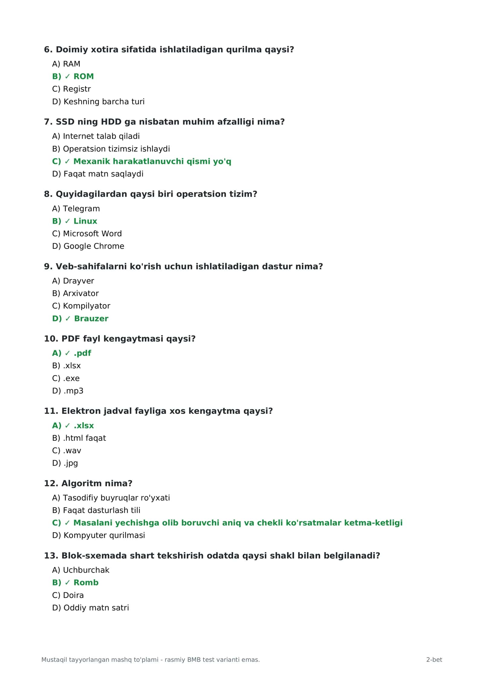 🔥 INFORMATIKA FANIDAN 60 TA TEST + TO‘G‘RI JAVOBLAR | SERTIFIKAT VA IMTIHONLARGA TAYYORLOV | 2026 🚀 2
