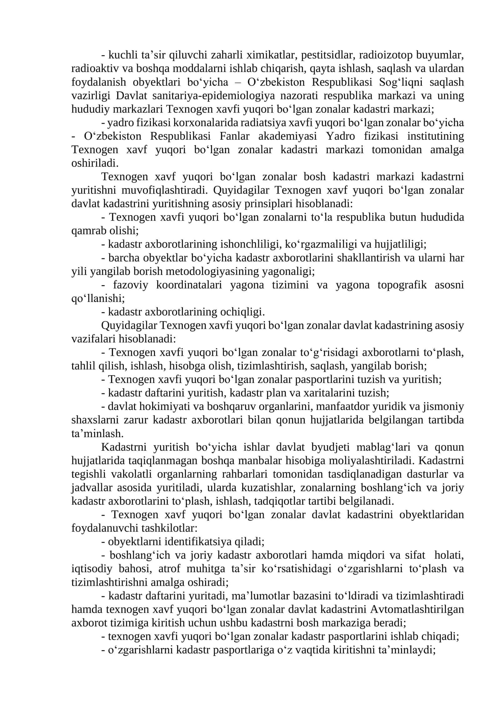 Texnogen xavfi yuqori bo`lgan zonalar davlat kadastri 2