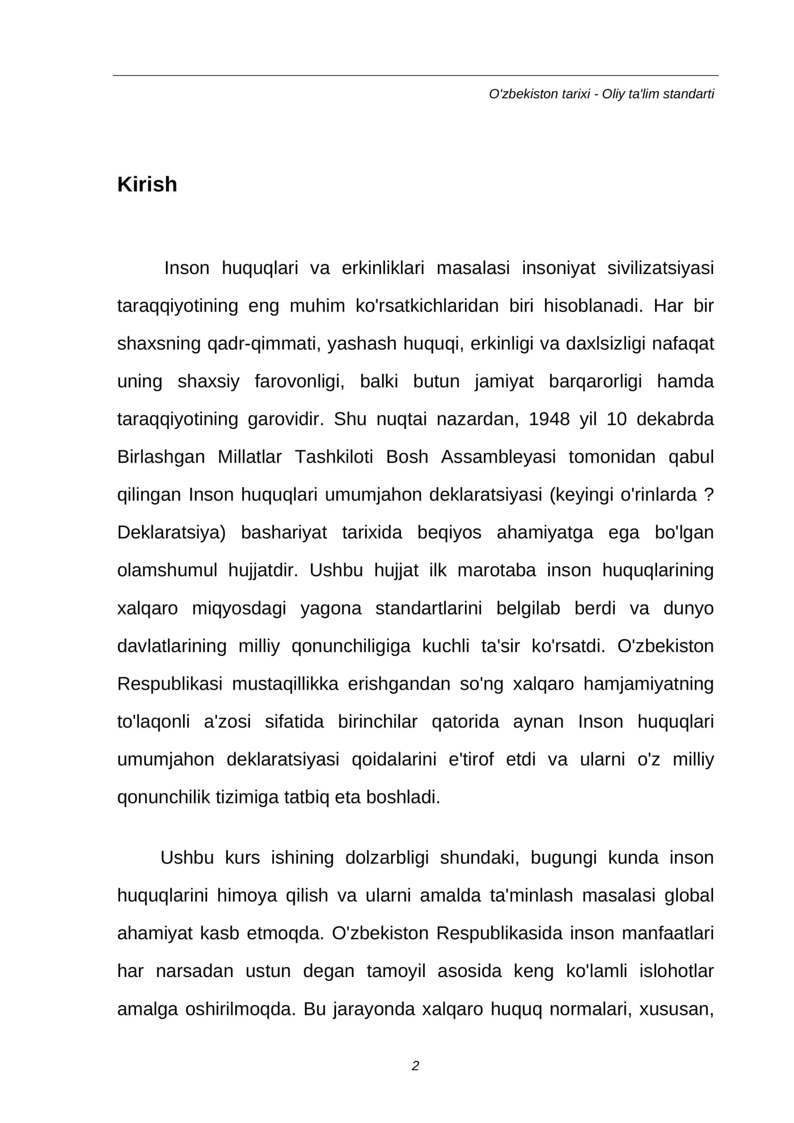 Inson huquqlari umumjahon deklaratsiyasi va milliy qonunchilik 2