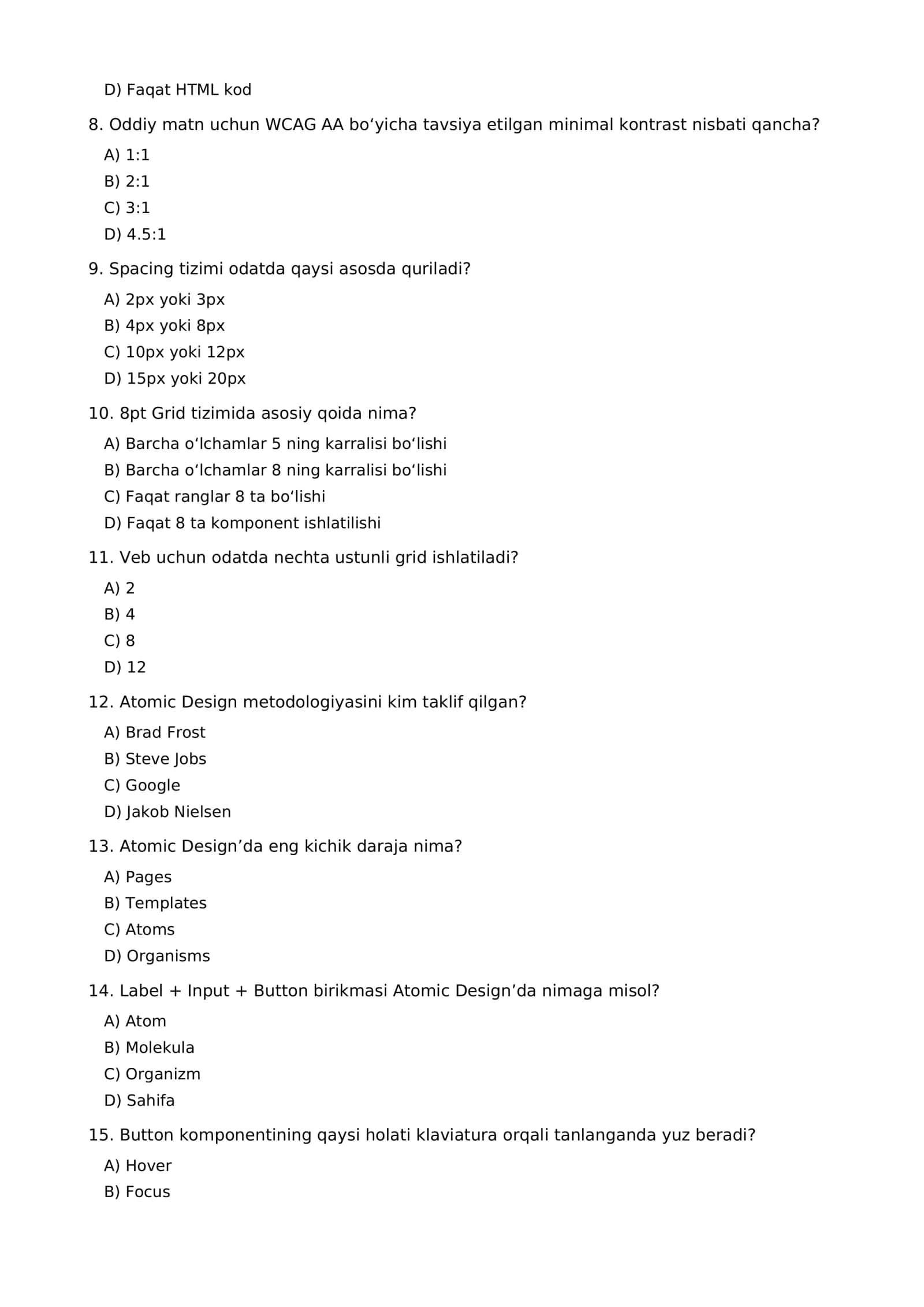 DIZAYN TIZIMI — TEST SAVOLLARI 2