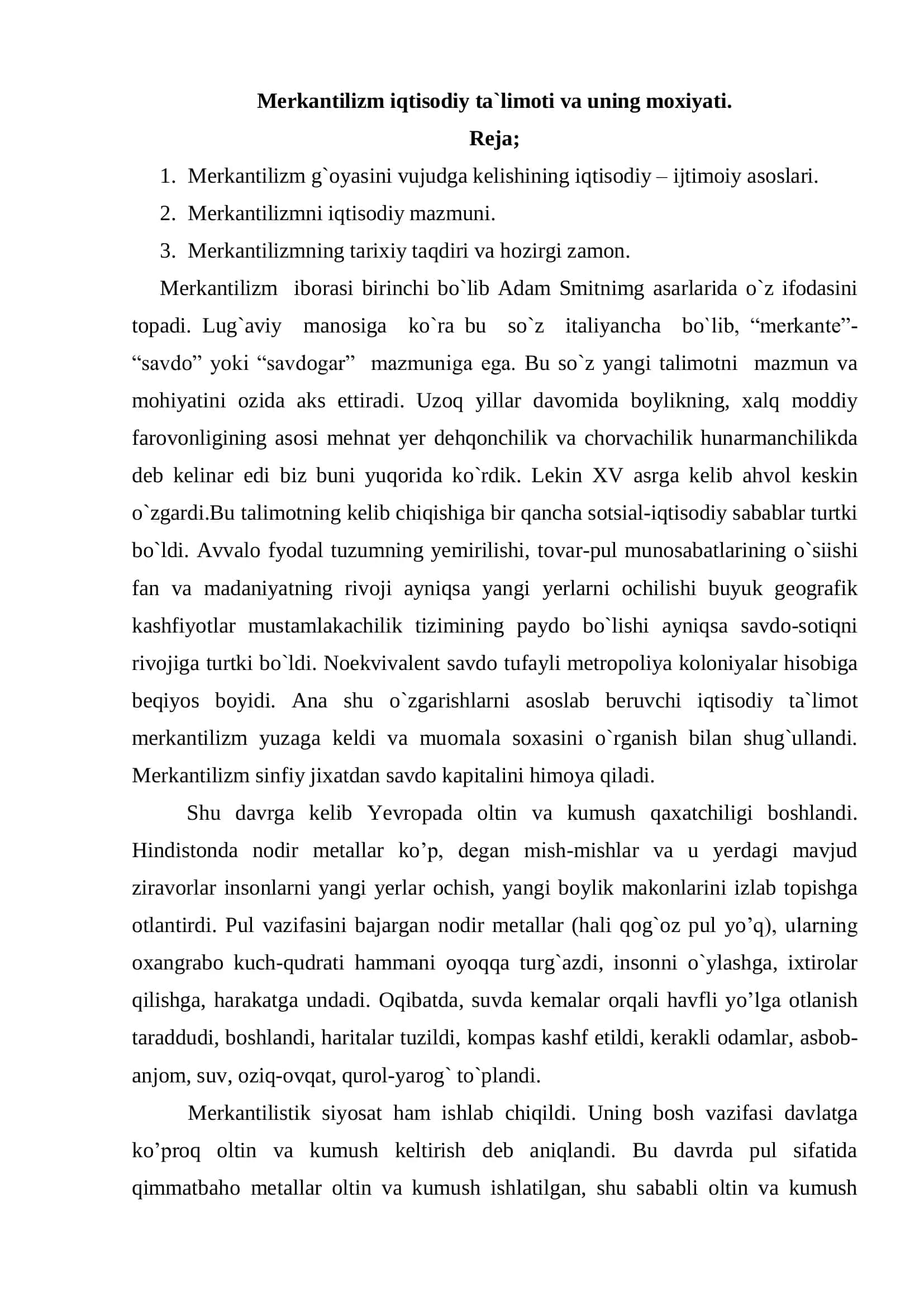 MERKANTILIZM IQTISODIY TA`LIMOTI VA UNING MOXIYATI 2