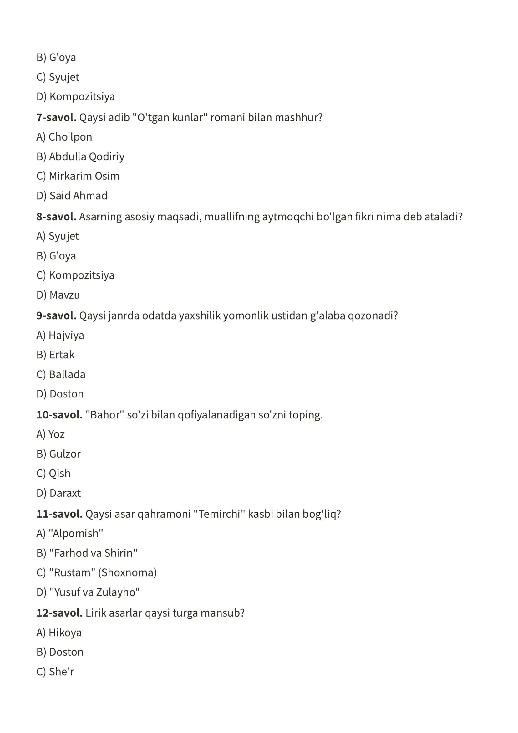 Adabiyot test 2