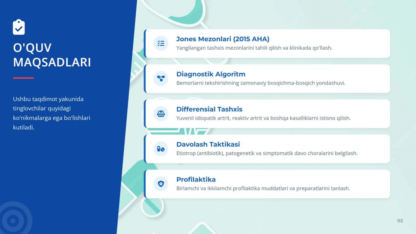 O’tkir revmatik isitma. Tashxisot mezonlari. Qiyosiy tashxis. Davosi. Profilaktikasi. 2
