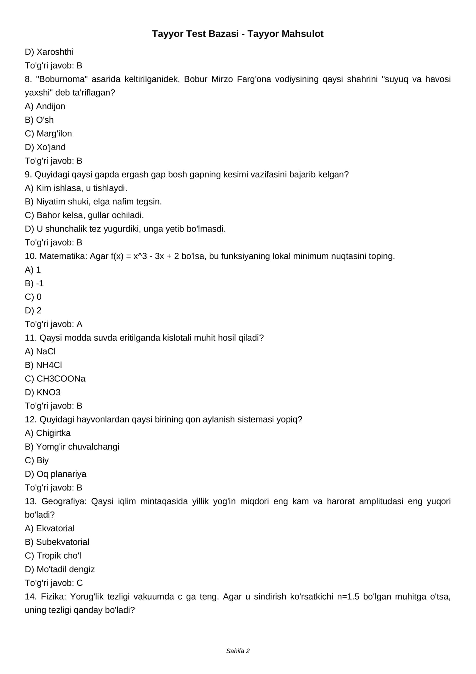 Tayyor Test Bazasi 2