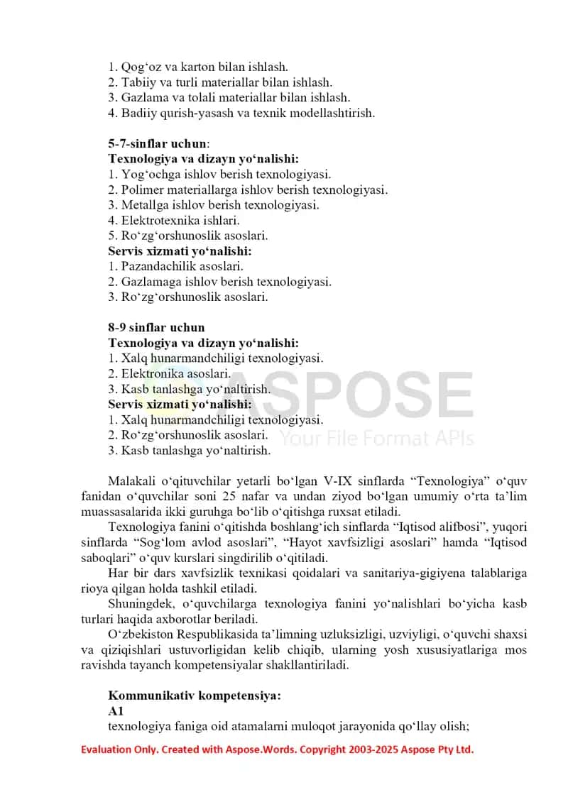 TEXNOLOGIYA fani o‘quv dasturi (4-sinf) 2