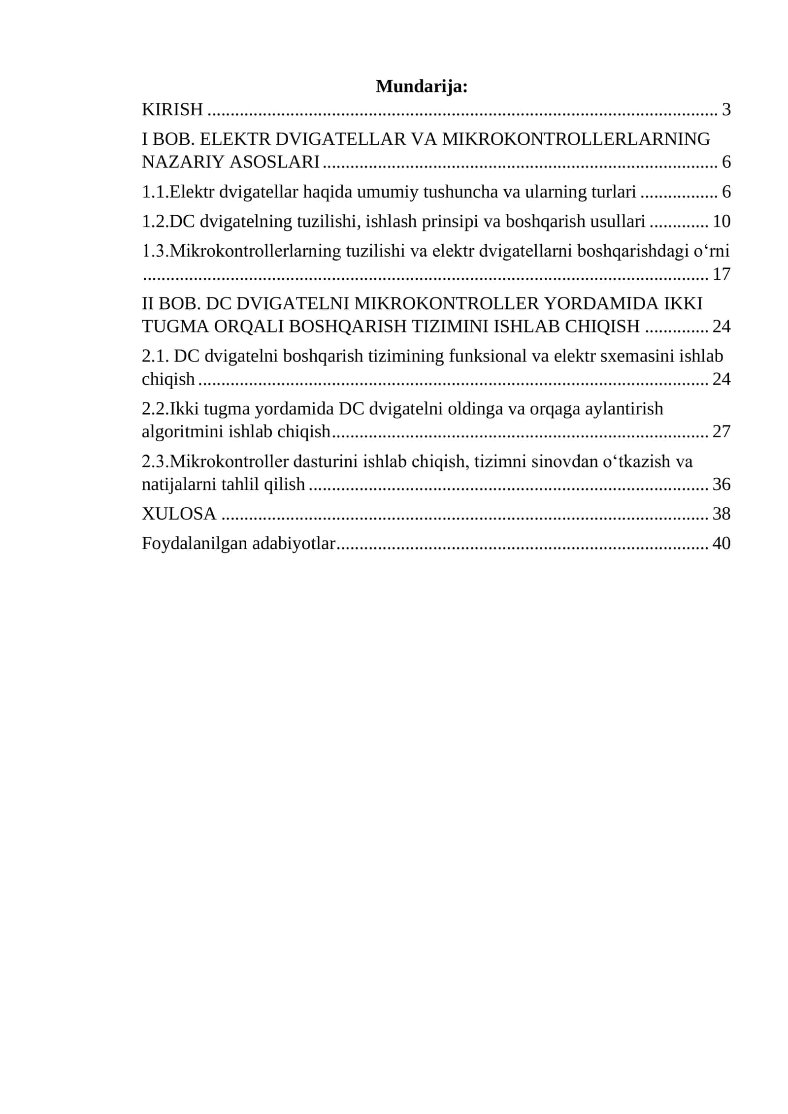 Elektro dvigatellarni mikrokontroller yordamida boshqarish tizimini ishlab chiqish 2