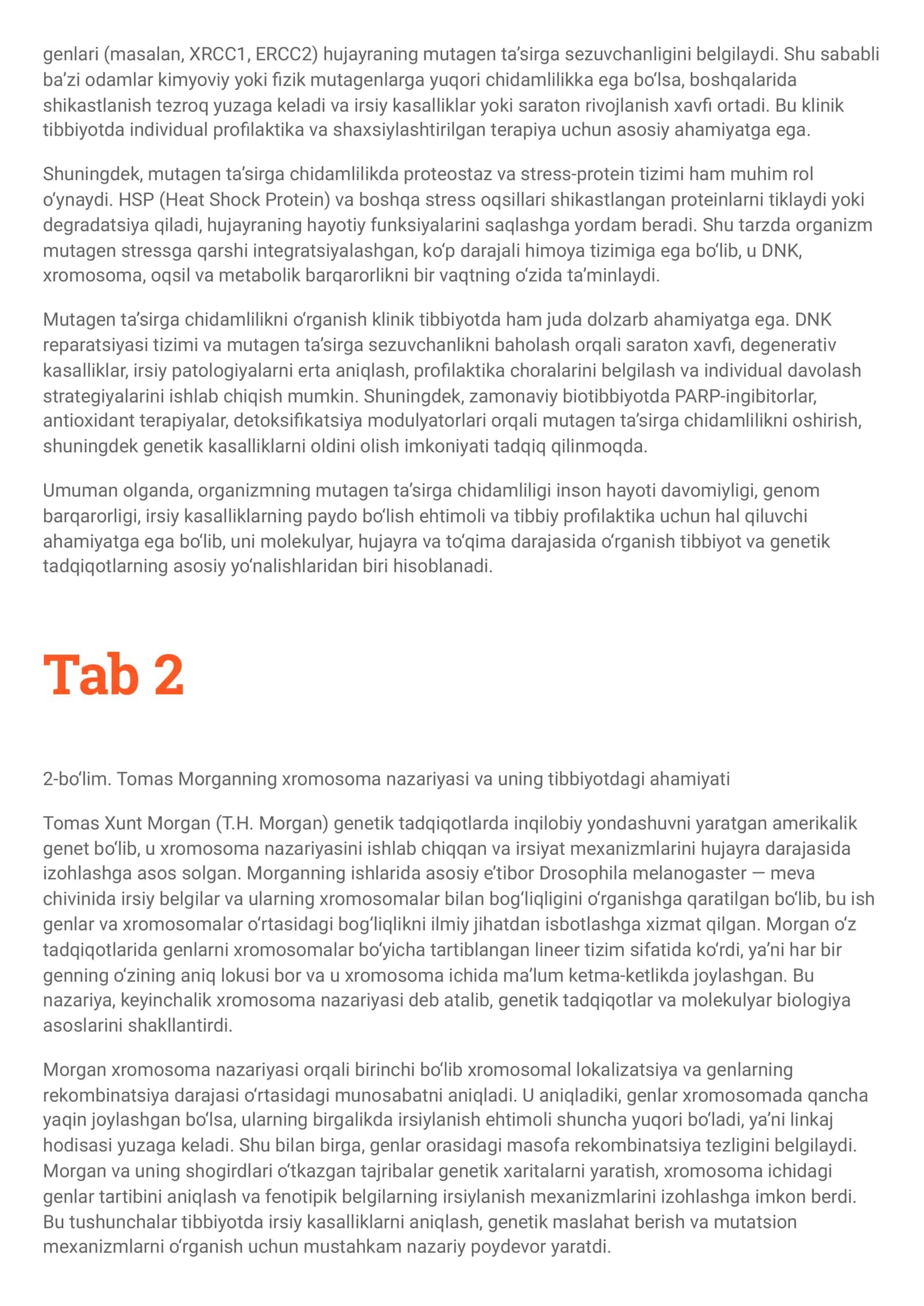 Organizmning mutagen ta’sirga chidamliligi: biologik asoslar va mexanizmlar 2