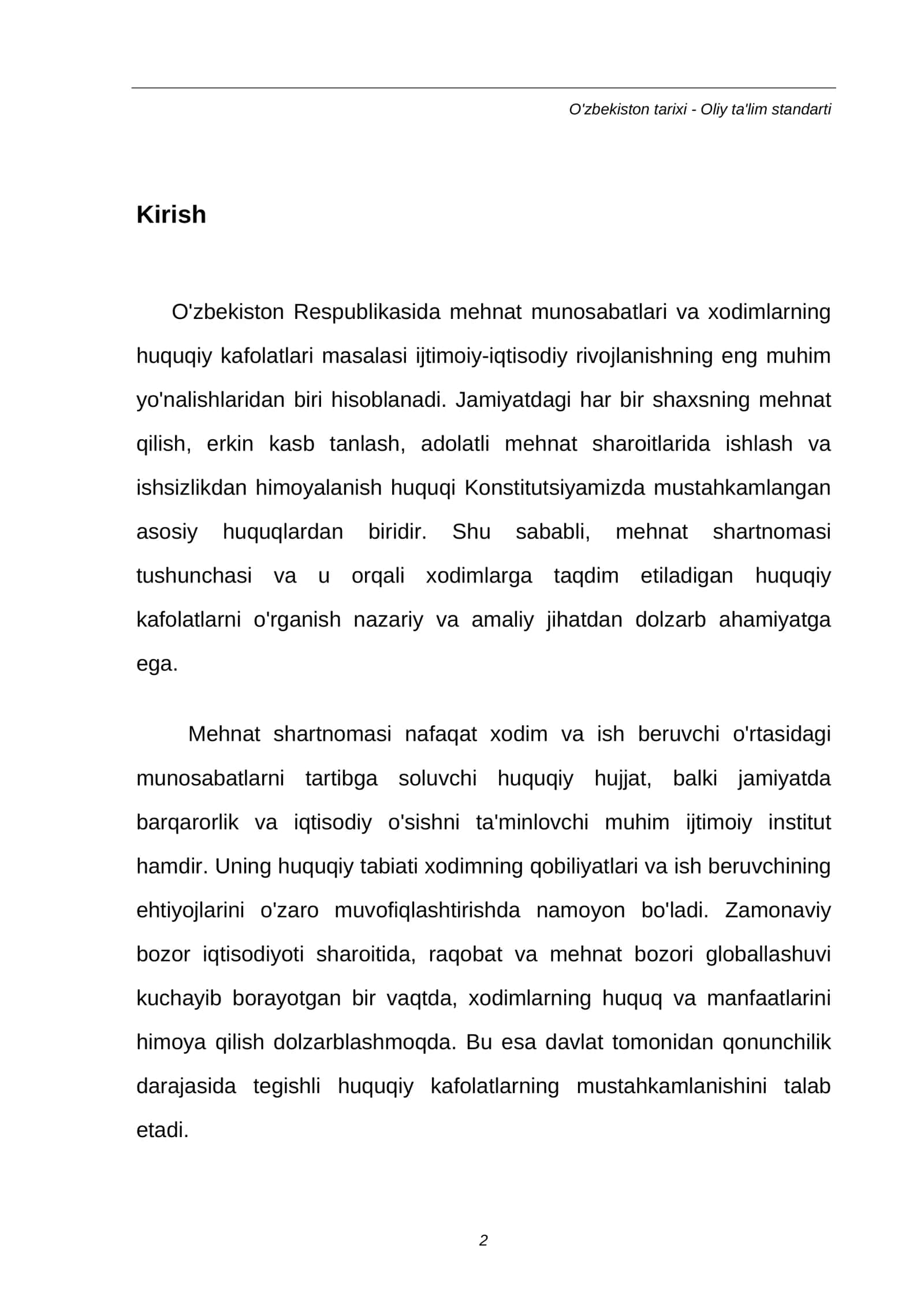 Mehnat shartnomasi va xodimlarning huquqiy kafolatlari 2