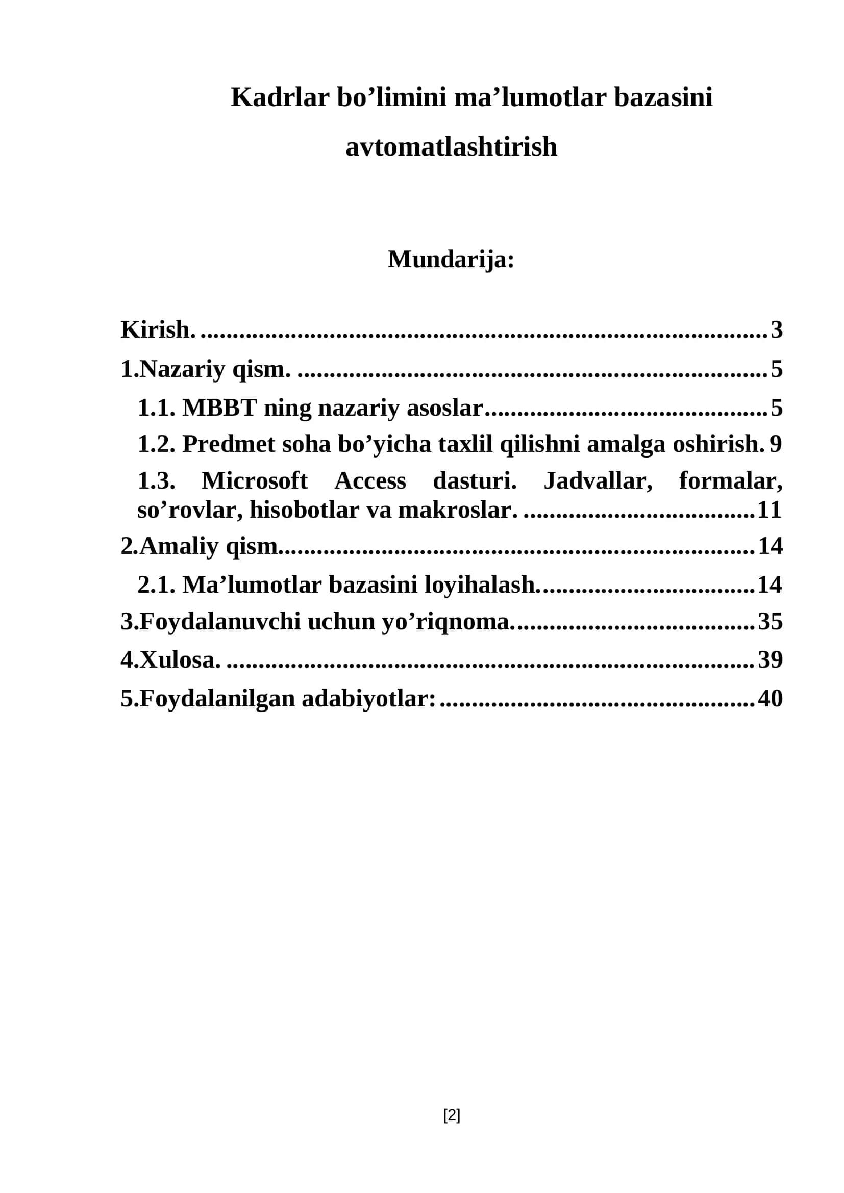 Kadrlar bo’limini ma’lumotlar bazasini avtomatlashtirish 2