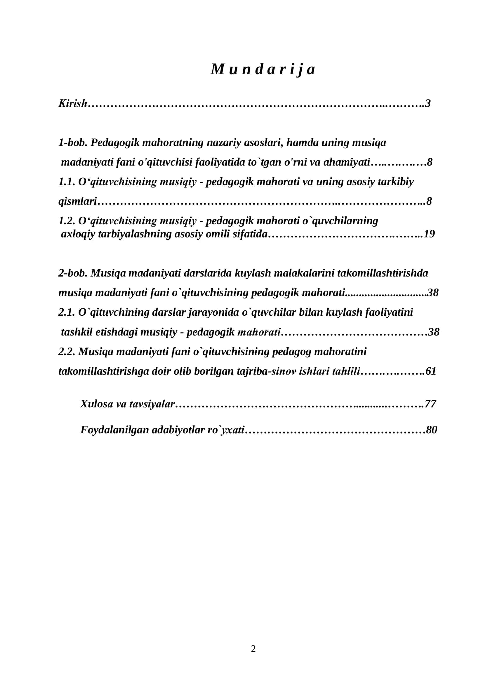 O'qituvchining musiqiy-pedagogik mahorati BITIRUV MALAKAVIY ISHI 2