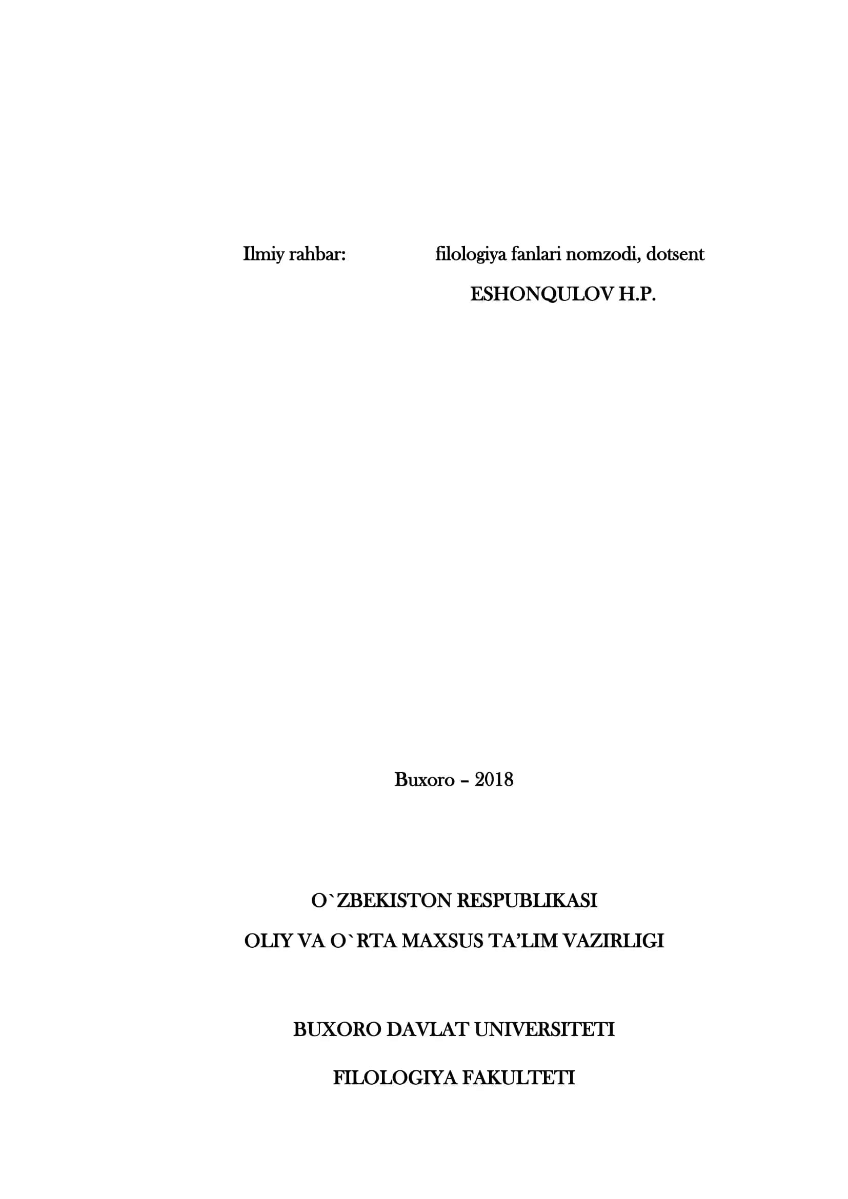 MAVZUSI: TAMSIL SAN’ATIDAN FOYDALANISHDAGI SHOIRNING BADIIY MAHORATI (ALISHER NAVOIYNING “LISON UT-TAYR” DOSTONI MISOLIDA) 2