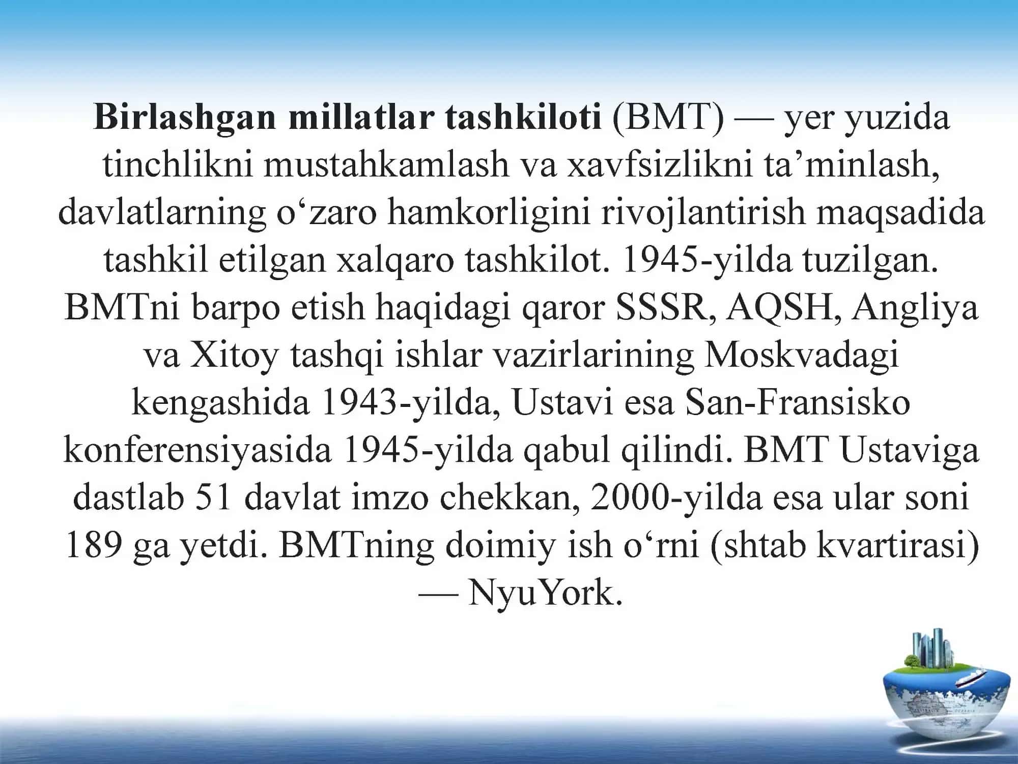 Birlashgan millatlar tashkiloti (BMT) 2