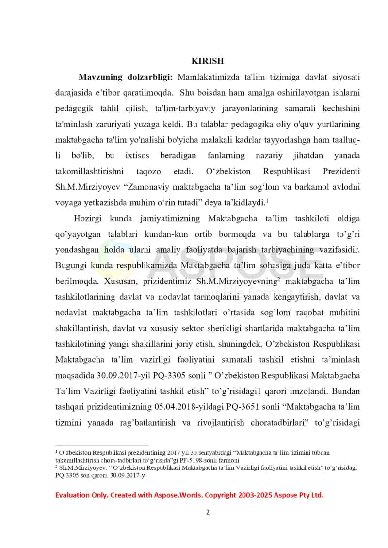 Kurs ishi “Bo‘lajak maktabgacha ta’lim pedagoglarini kreativ qobiliyatlarini rivojlantirish” 2