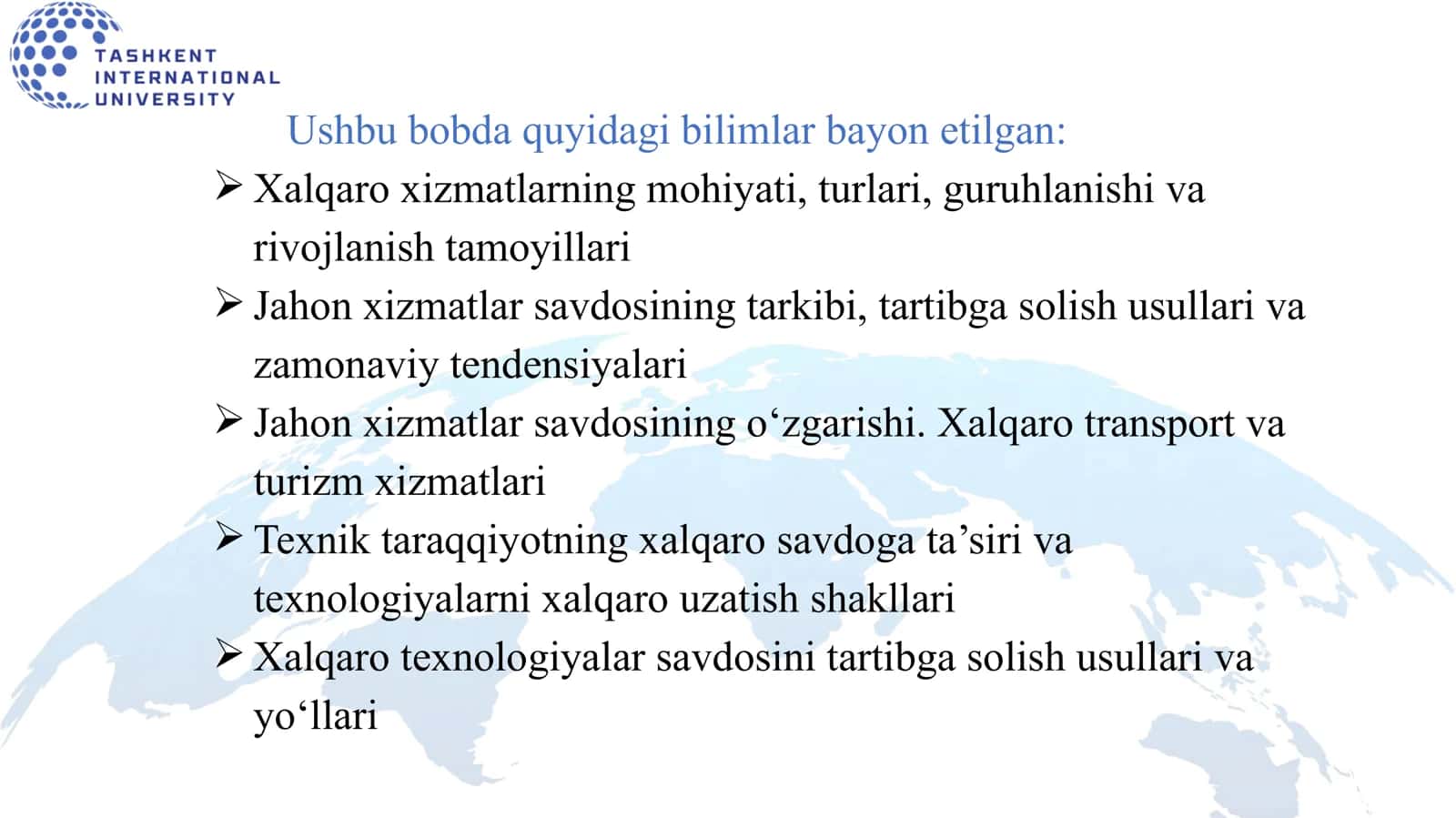 XALQARO XIZMATLAR VA TЕXNOLOGIYALAR SAVDOSI 2