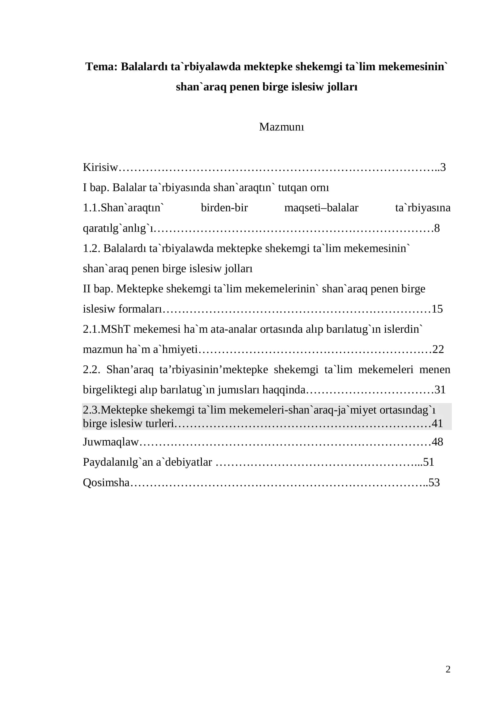 Balalardı ta`rbiyalawda mektepke shekemgi ta`lim mekemesi 2