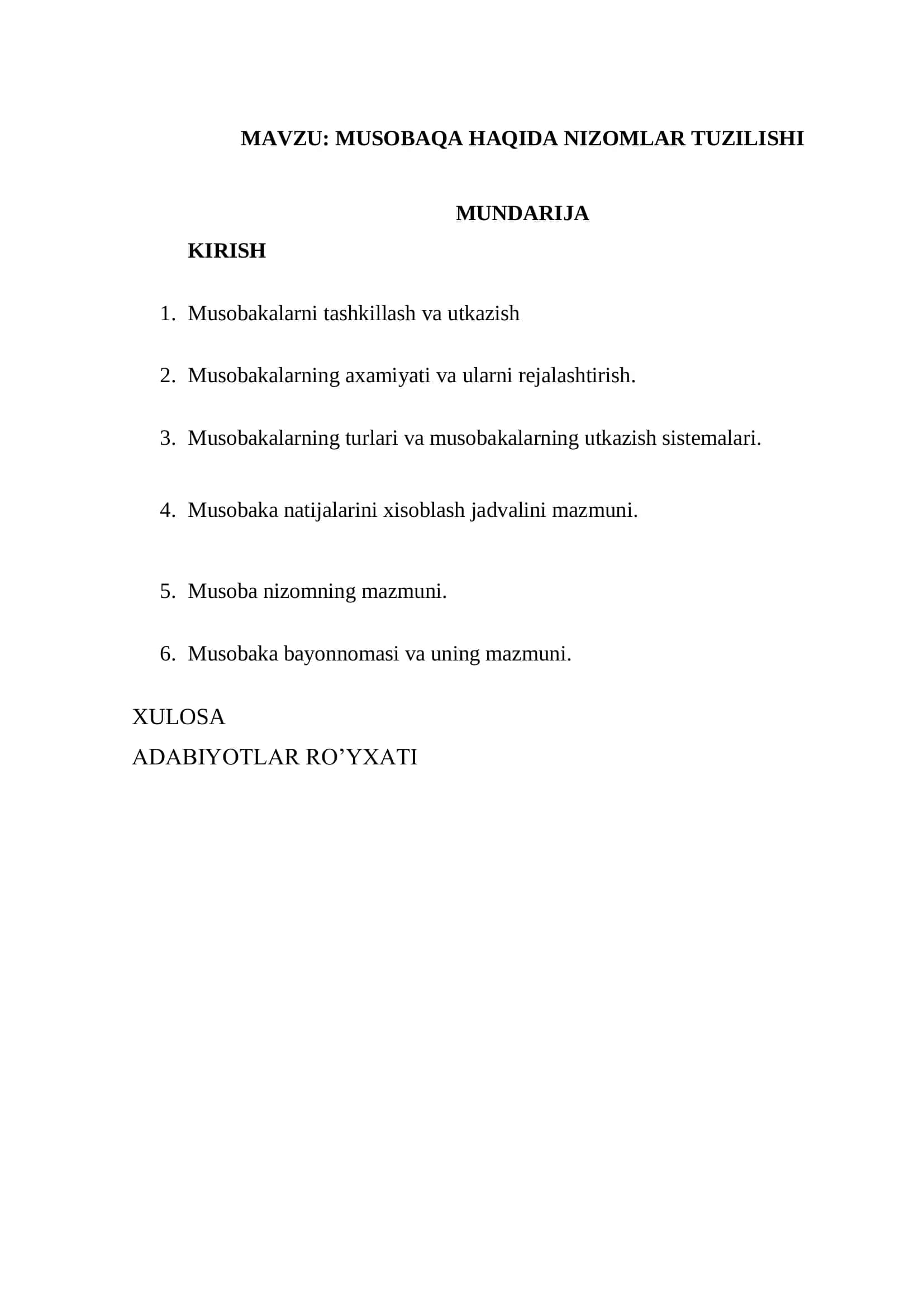 Musobaqa Haqida Nizomlar Tuzilishi 2