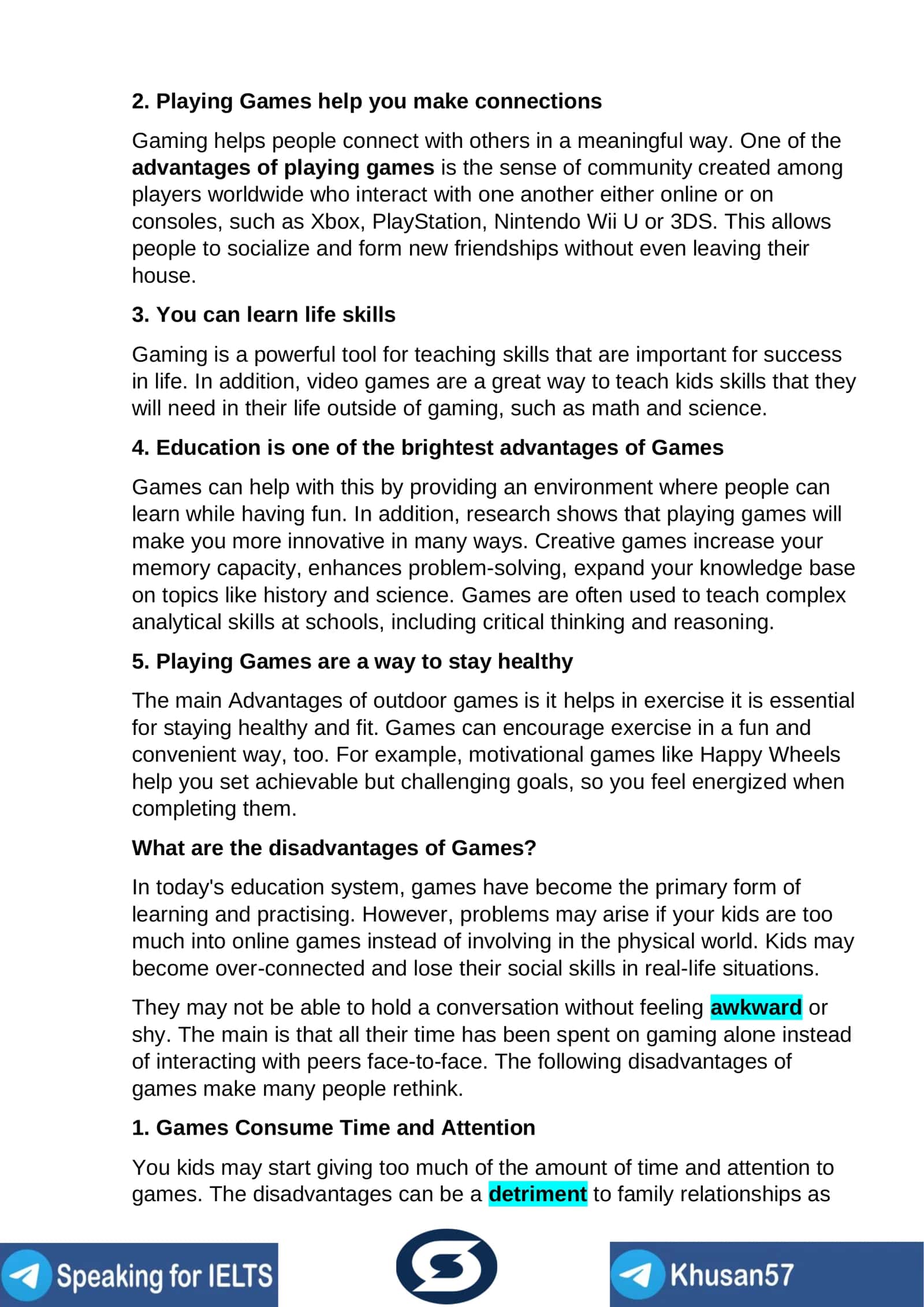Advantages and Disadvantages of Playing Games 2