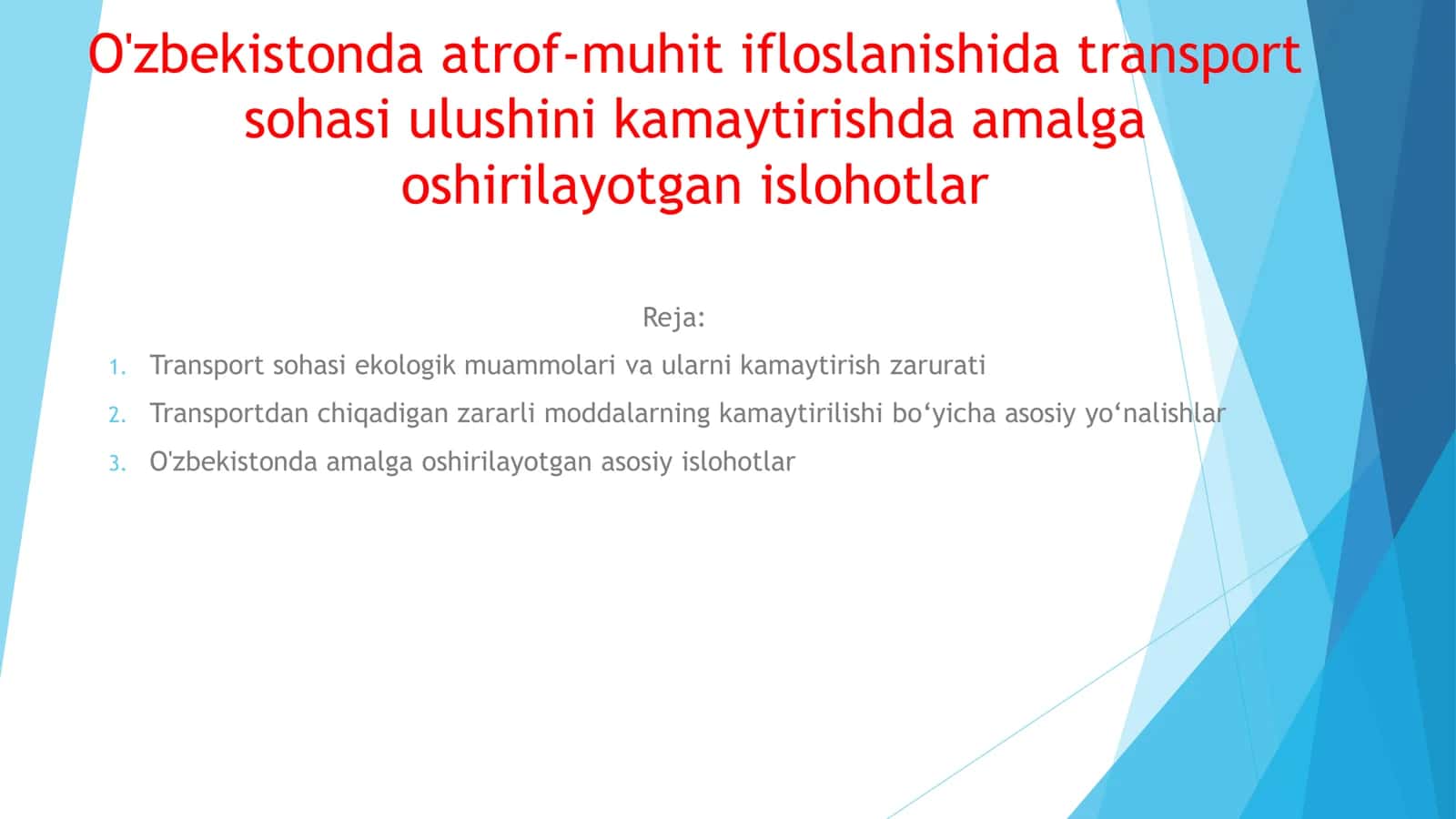 O'zbekistonda Transportning Transportning Ekologik Muammolari va ularni Kamaytirish 2