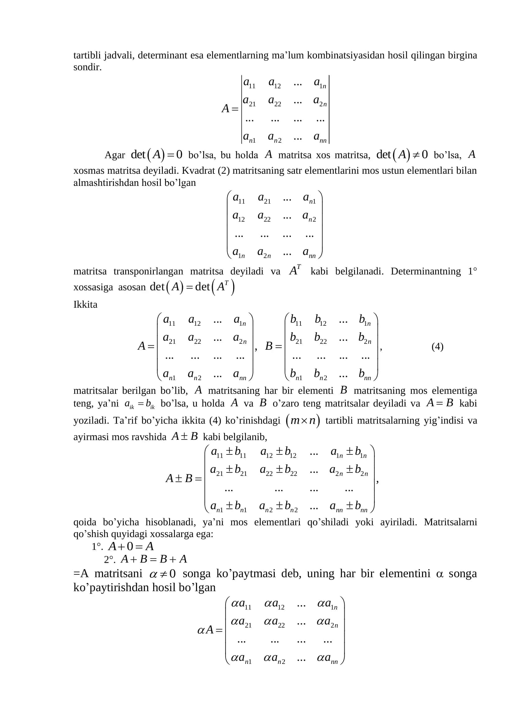 3-§. Matritsalar va ular ustida amallar. 2