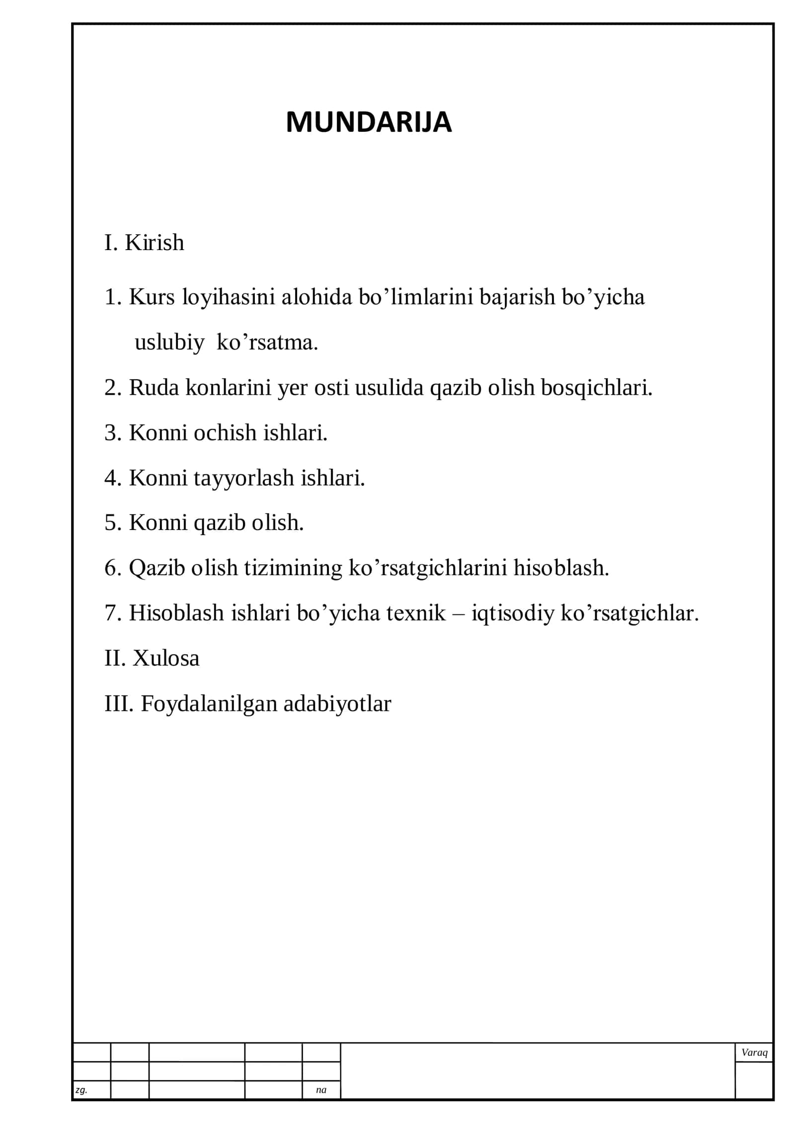 Ruda konlarini yer osti usulida qazib olish bosqichlarini hisoblash 2