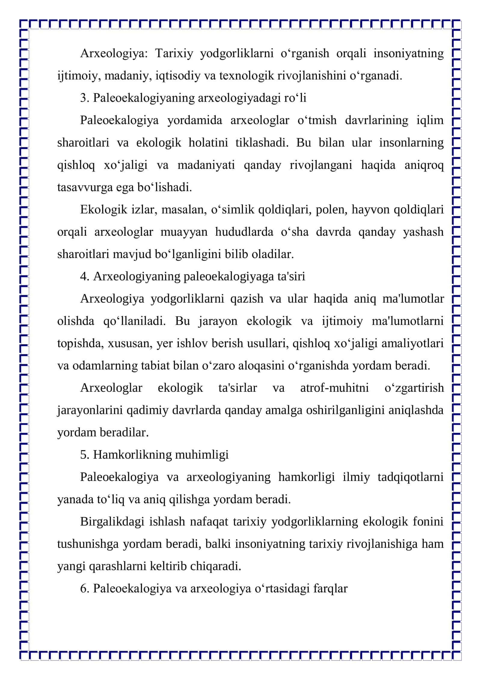 Paleoekalogiya va arxeologiya hamkorligini taqqoslash 2