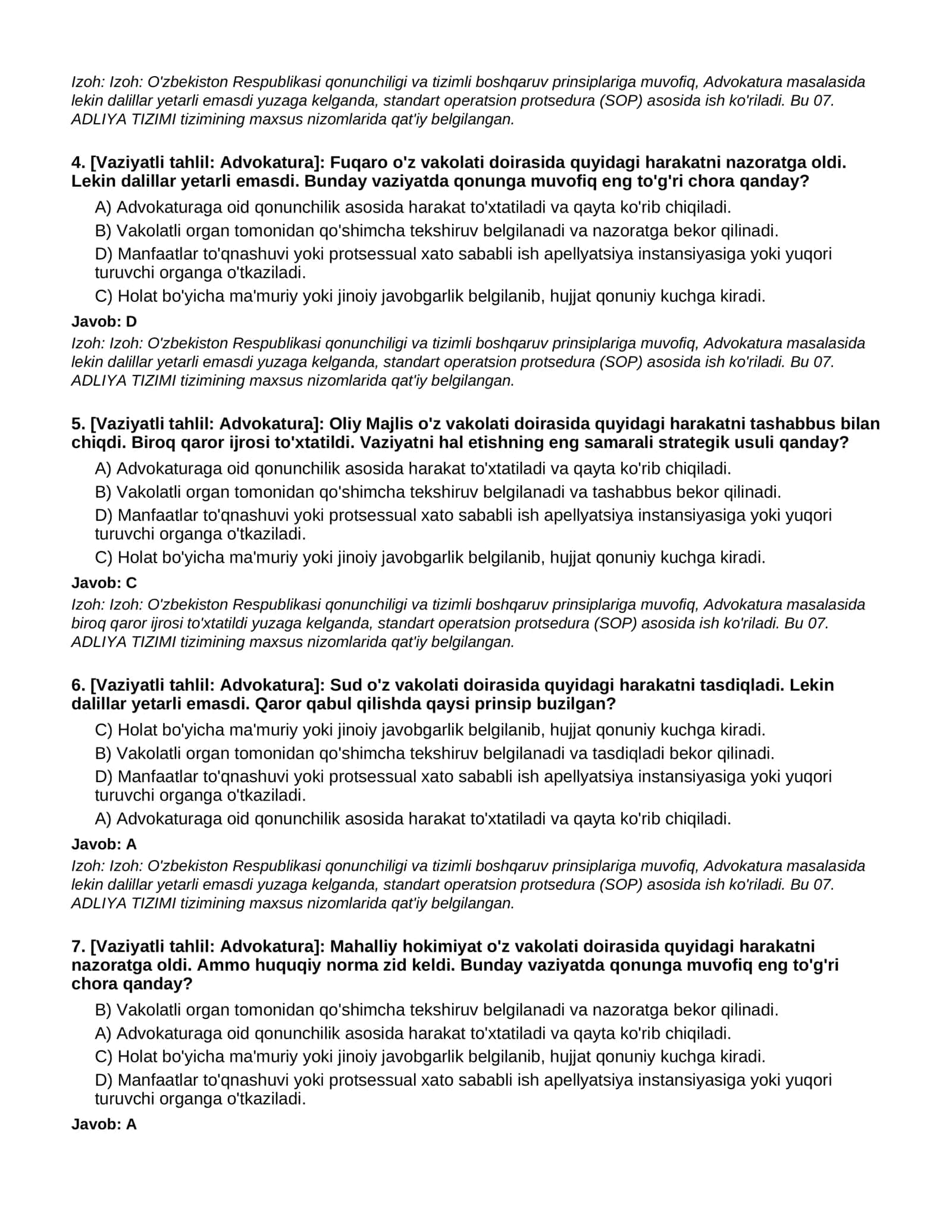 ADVOKATURA - 2-QISM (100 TA QIYIN TEST) 2