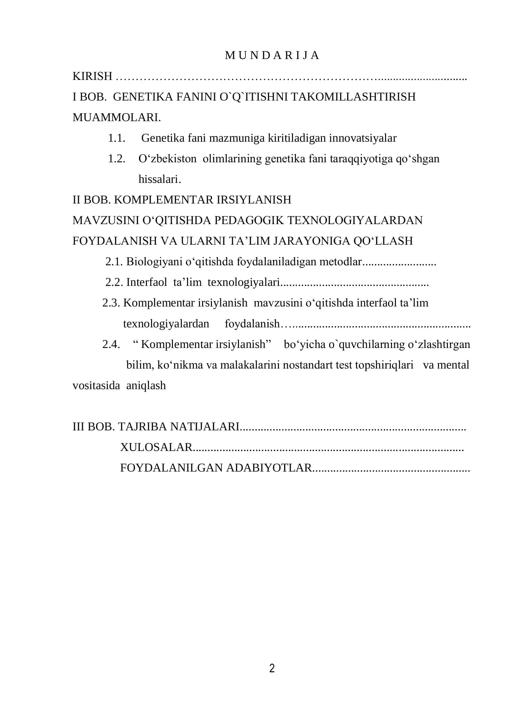 KOMPLEMENTAR IRSIYLANISH MAVZUSINI O‘QITISHDA PEDAGOGIK TEXNOLOGIYALARDAN FOYDALANISH VA ULARNI TA’LIM JARAYONIGA QO‘LLASH 2