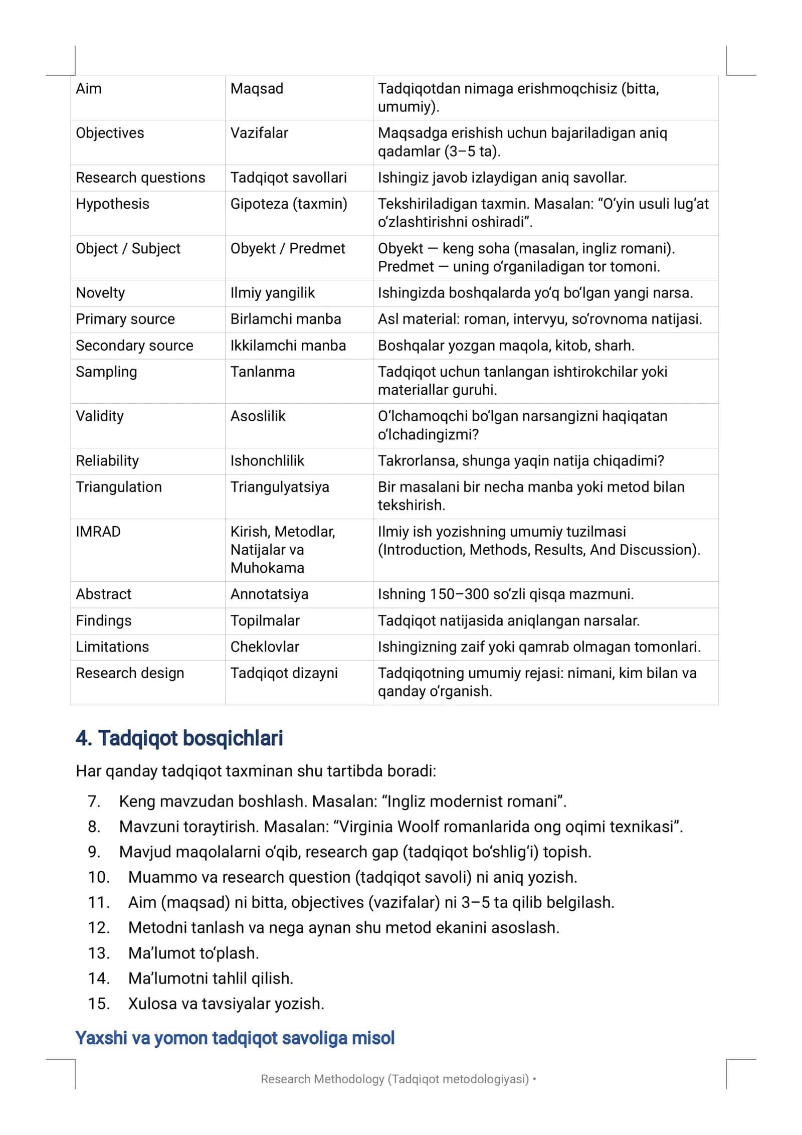 Tadqiqot metodologiyasi 2