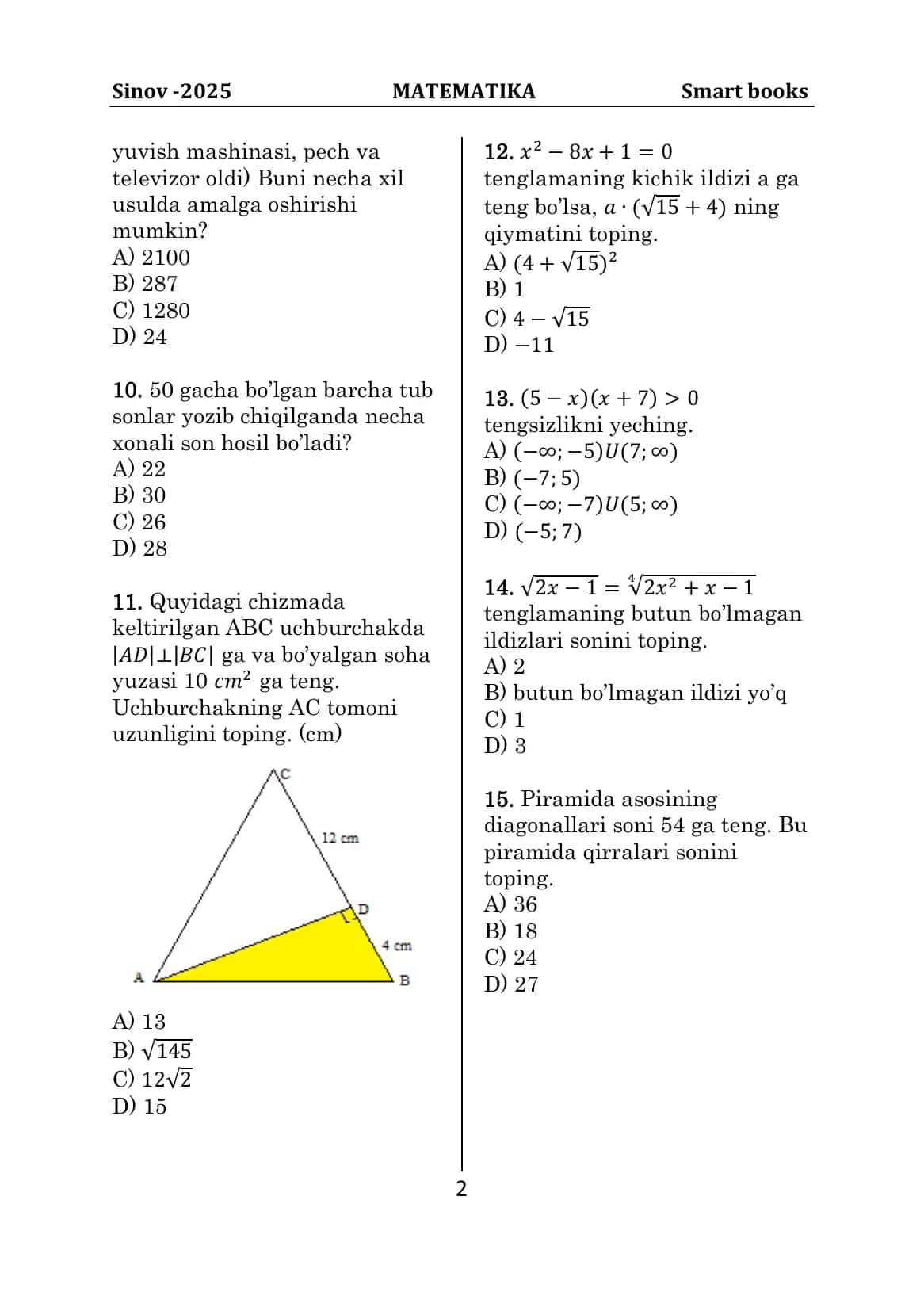 Sinov -2025 MATEMATIKA 2