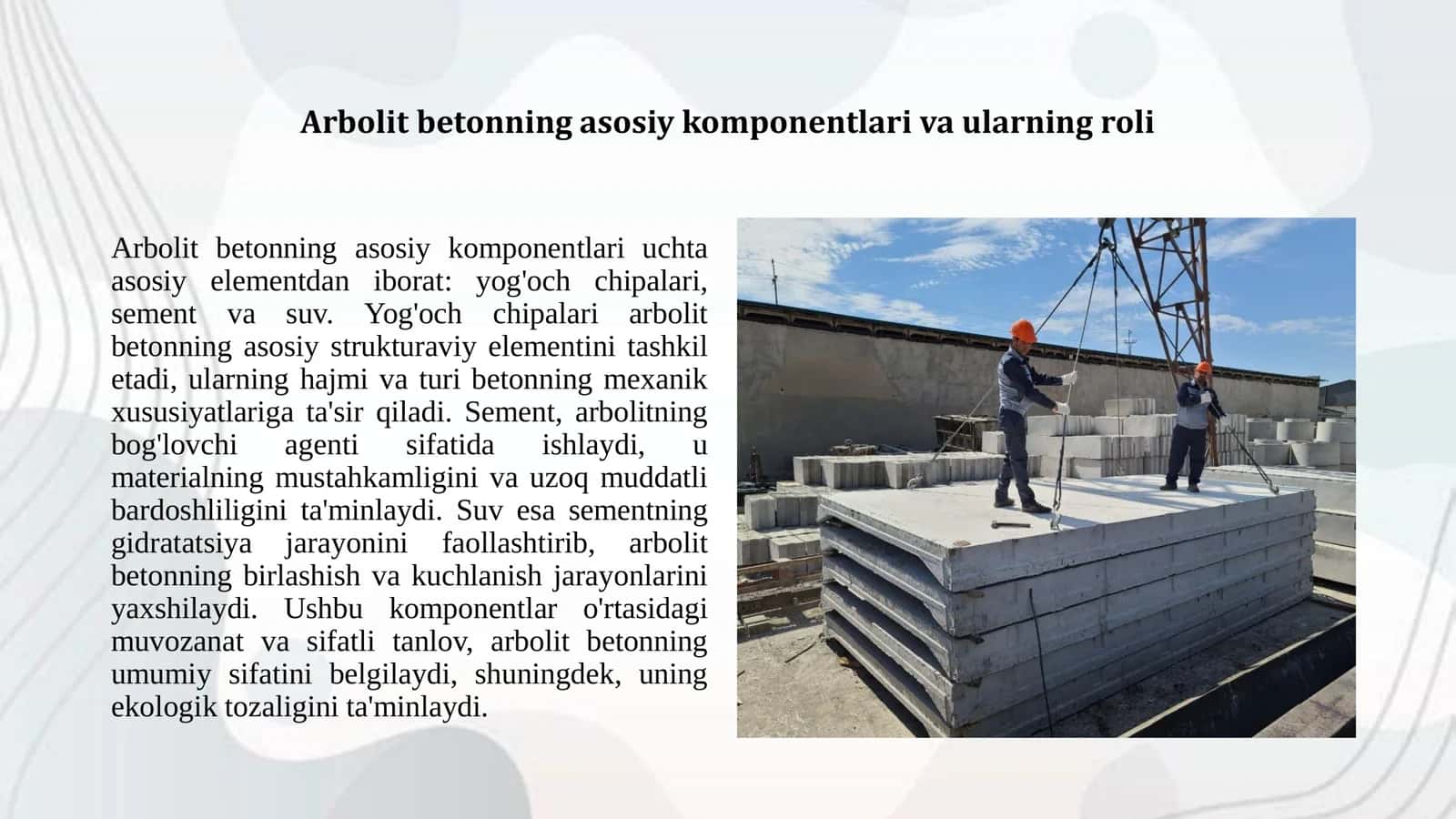 Arbolit beton buyumlarni ishlab chiqarish texnologiyasi. 2
