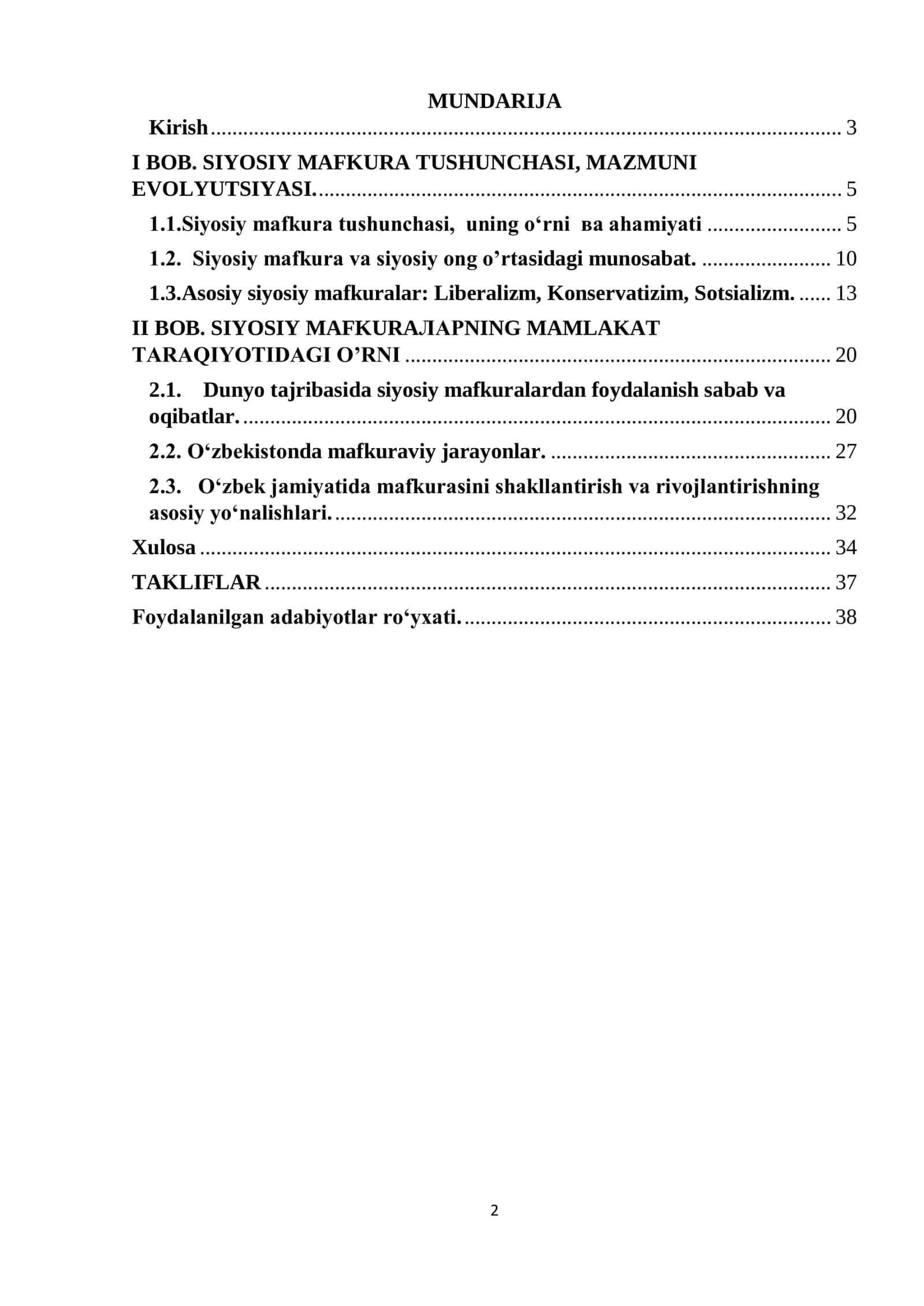 “Siyosatshunoslikka kirish” fanidan KURS ISHI 2
