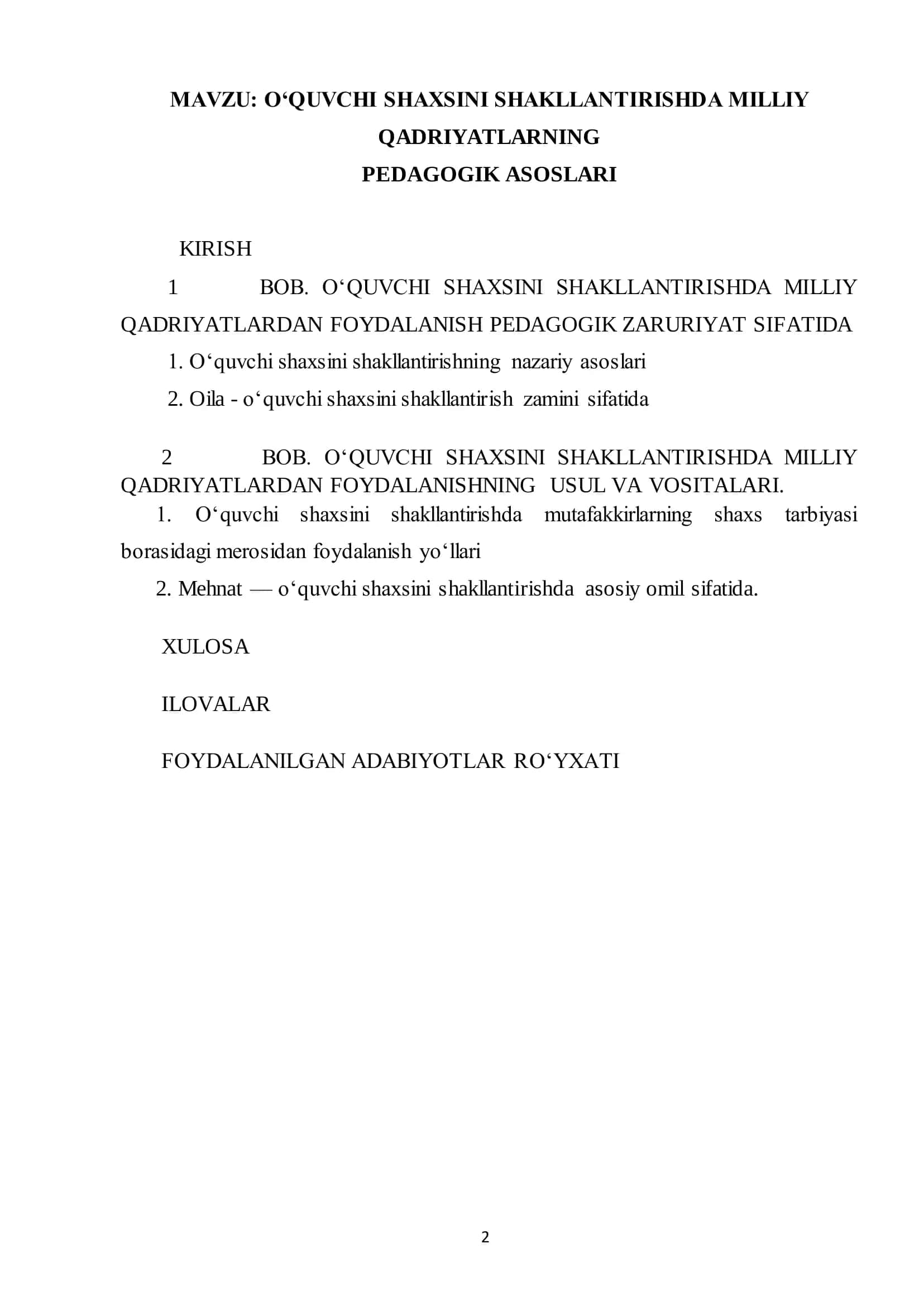 O‗QUVCHI SHAXSINI SHAKLLANTIRISHDA MILLIY QADRIYATLARNING PEDAGOGIK ASOSLARI 2