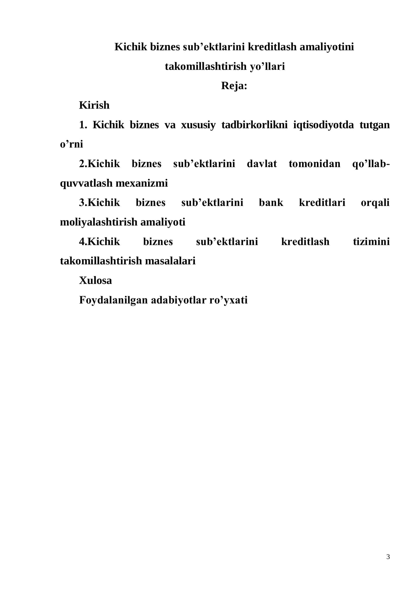 Kichik biznes sub’ektlarini kreditlash amaliyotini takomillashtirish yo’llari 2