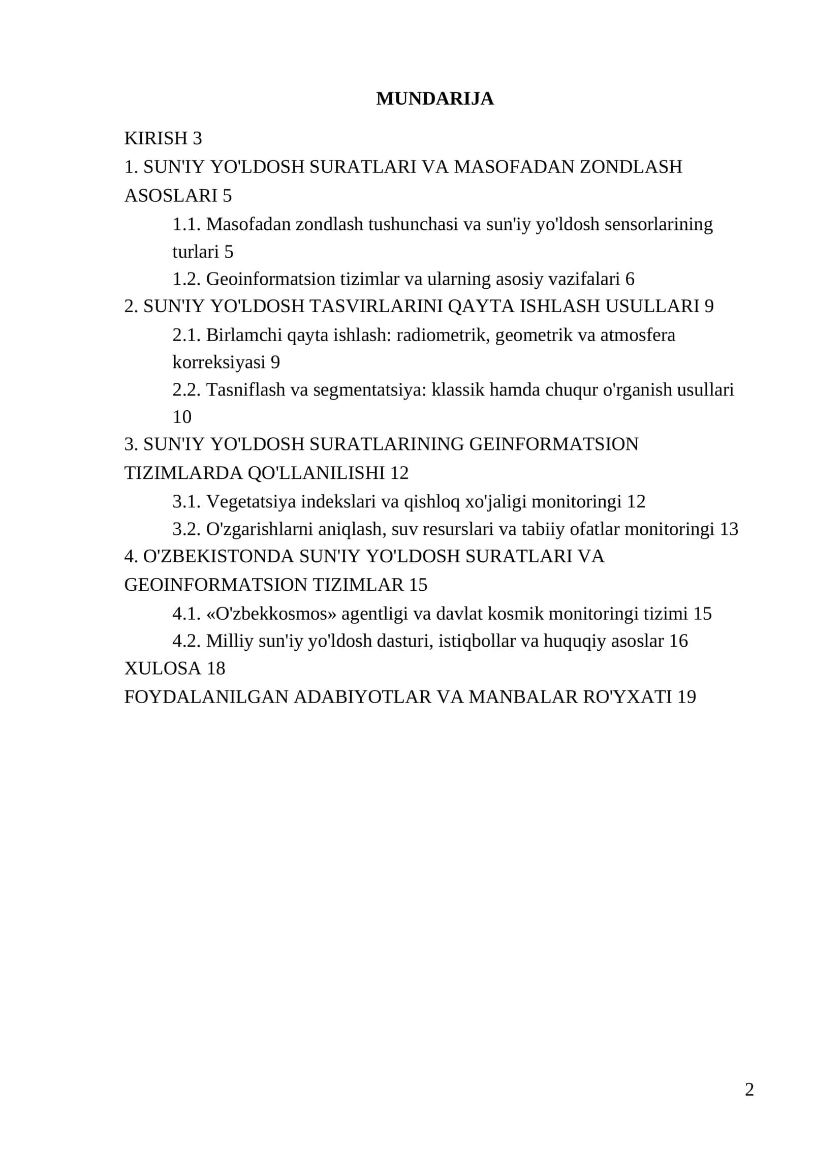 SUN'IY YO'LDOSH SURATLARINI QAYTA ISHLASH VA GEOINFORMATSION TIZIMLARDA QO'LLANILISHI 2
