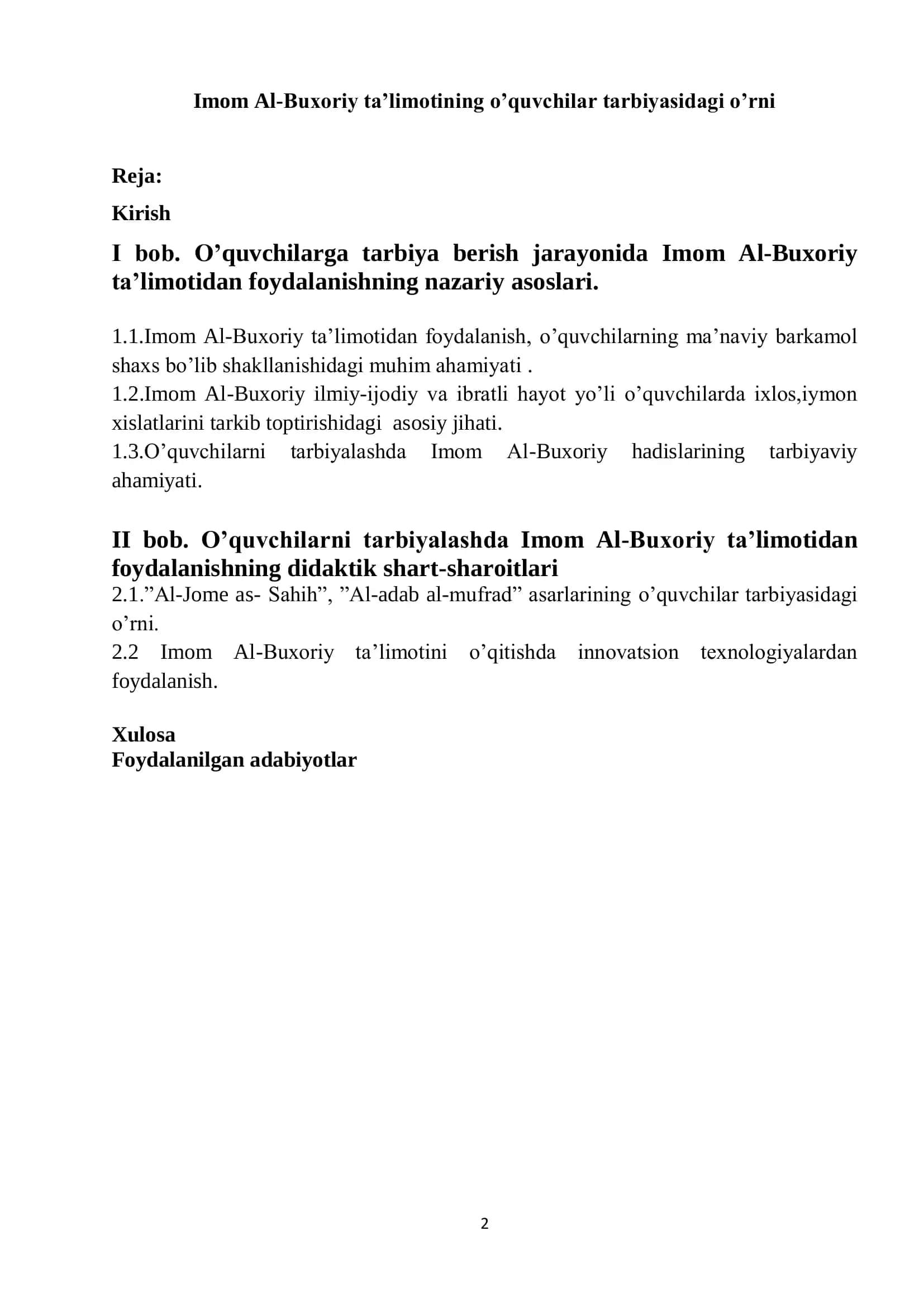 Imom Al-Buxoriy ta'limotining o'quvchilar tarbiyasidagi o'rni 2